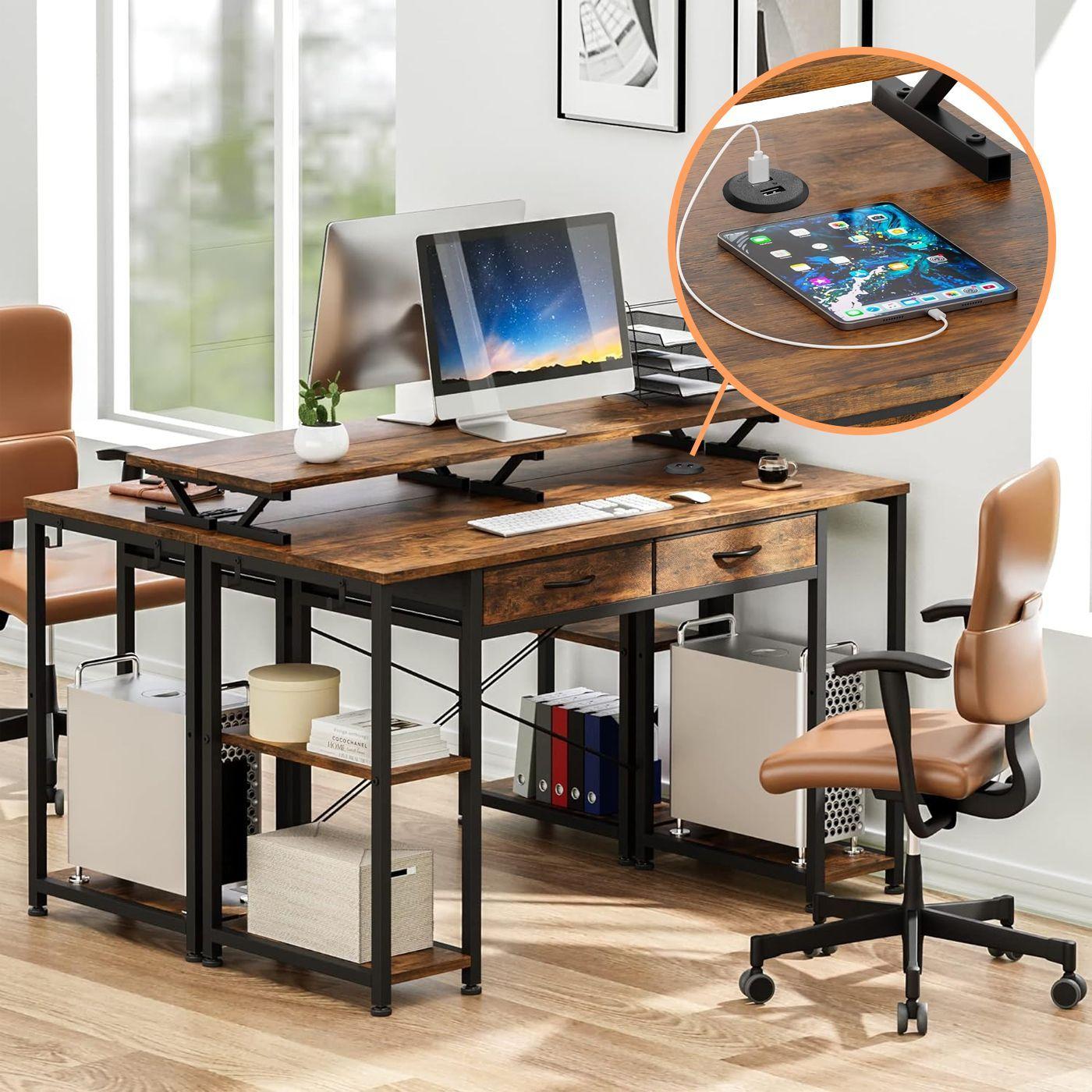 Escritorio 120x50x86cm Con Repisa Ganchos Laterales Puerto USB-3