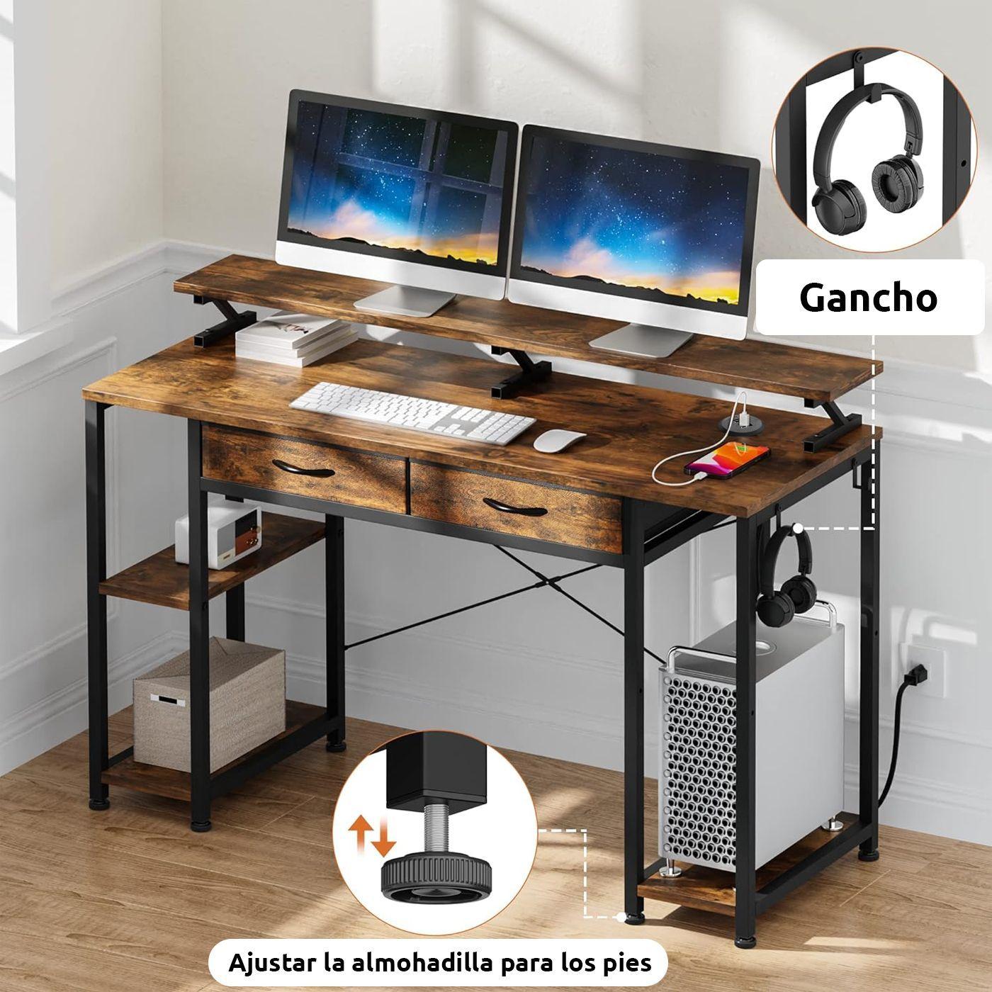 Escritorio 120x50x86cm Con Repisa Ganchos Laterales Puerto USB-4