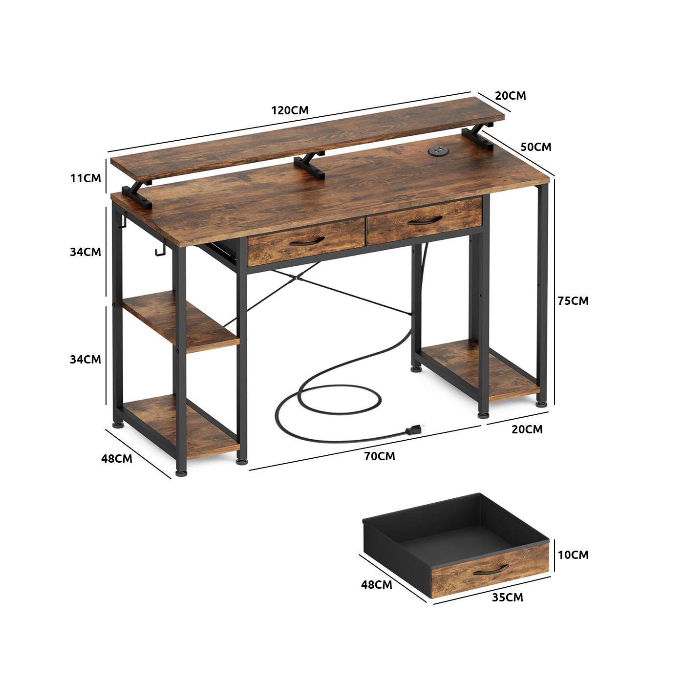 Escritorio 120x50x86cm Con Repisa Ganchos Laterales Puerto USB-5