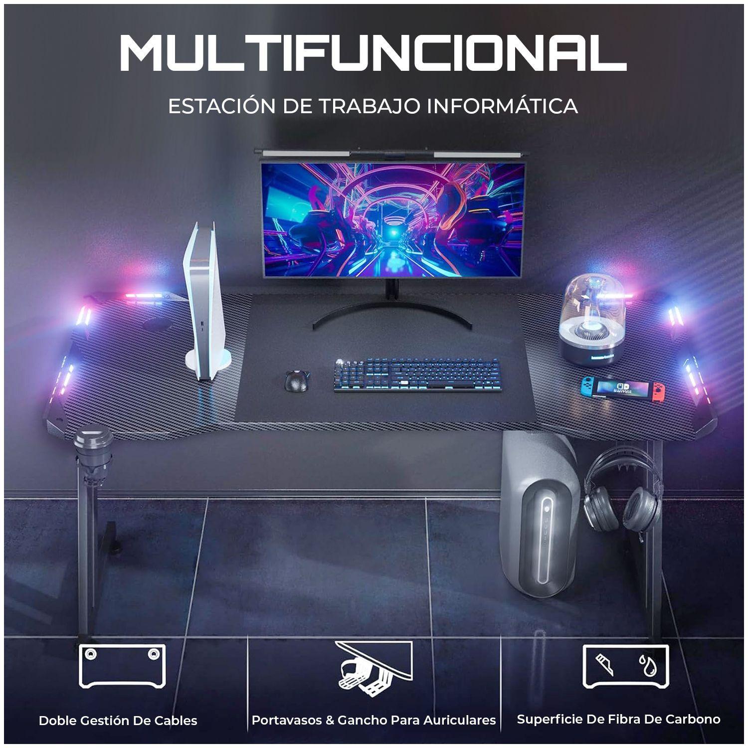 Escritorio Gamer Z RGB120cm Con Luces Apoya Vaso Auricular-2