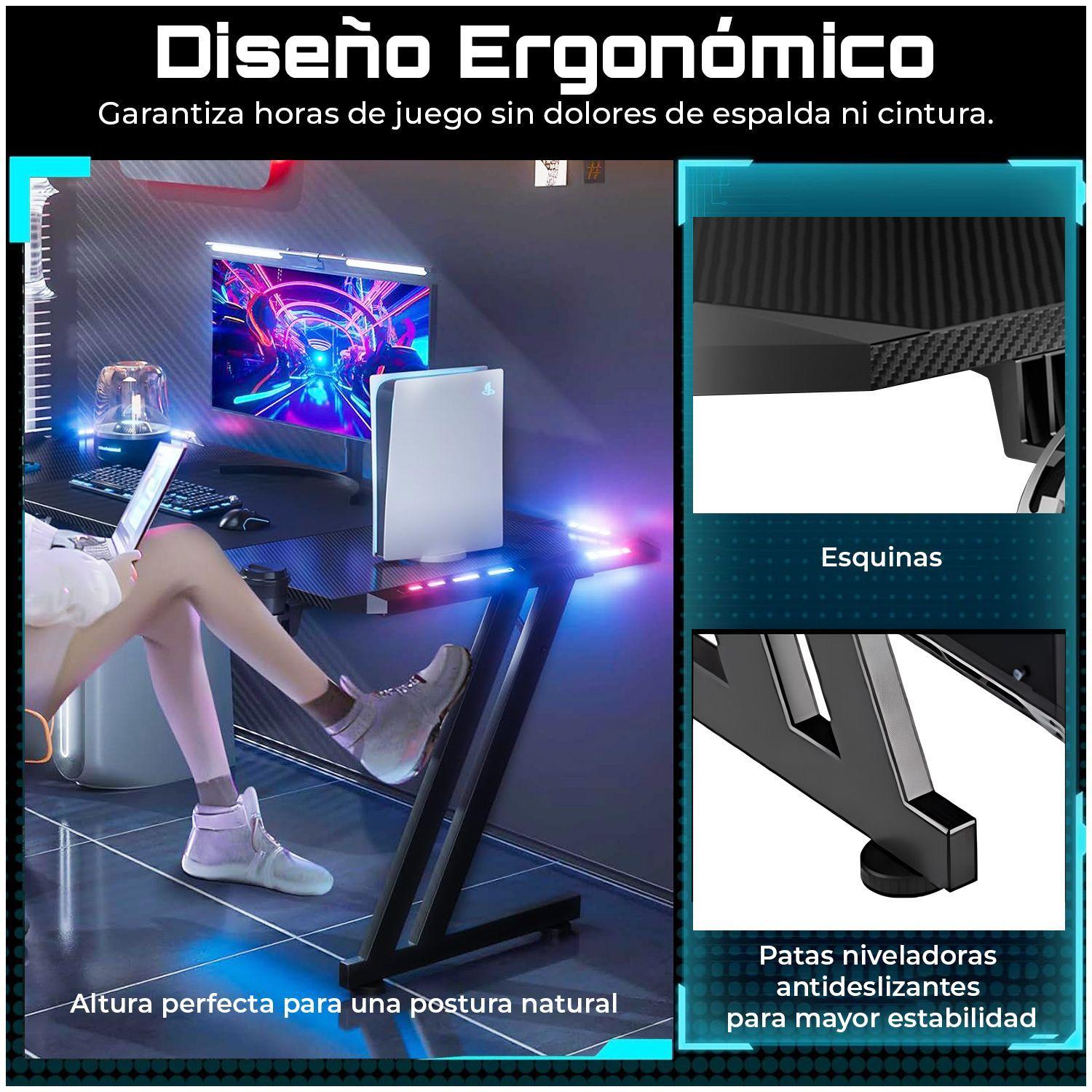 Escritorio Gamer Z RGB120cm Con Luces Apoya Vaso Auricular-4