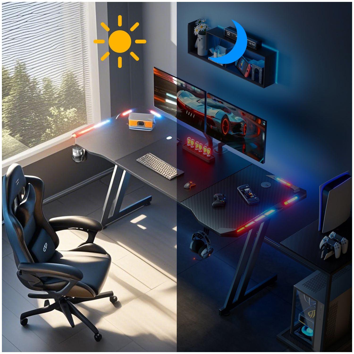 Escritorio Gamer Z RGB120cm Con Luces Apoya Vaso Auricular-5