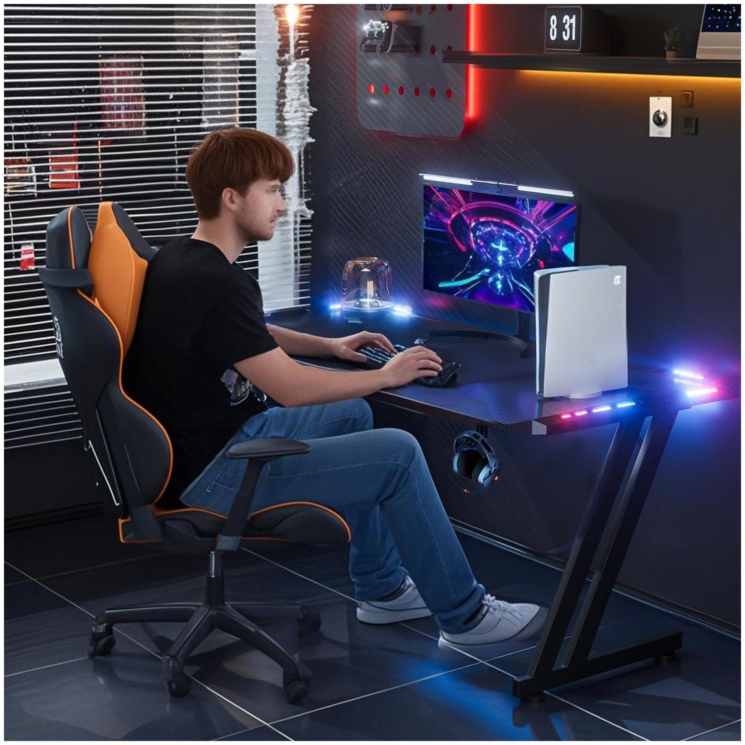 Escritorio Gamer Z RGB120cm Con Luces Apoya Vaso Auricular-6
