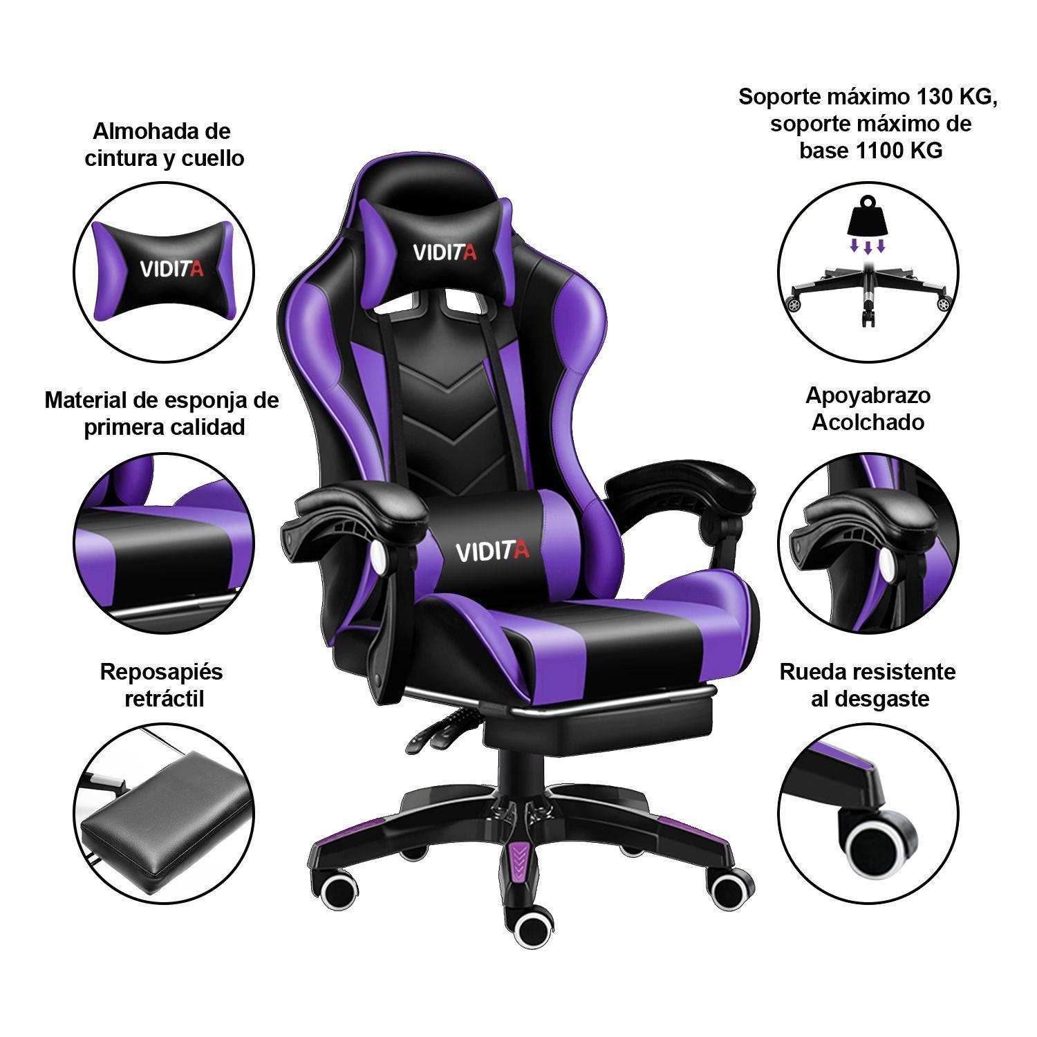Silla Gamer GX2000 Reclinable Profesional con Reposapies Morado-3