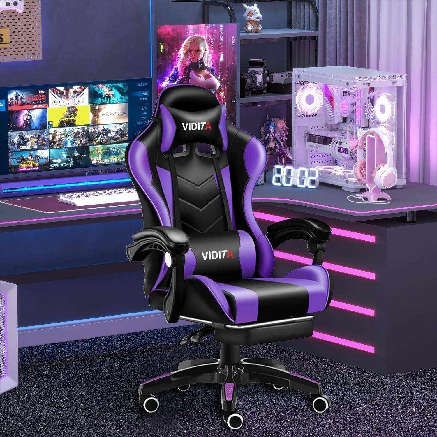 Silla Gamer GX2000 Reclinable Profesional con Reposapies Morado-4