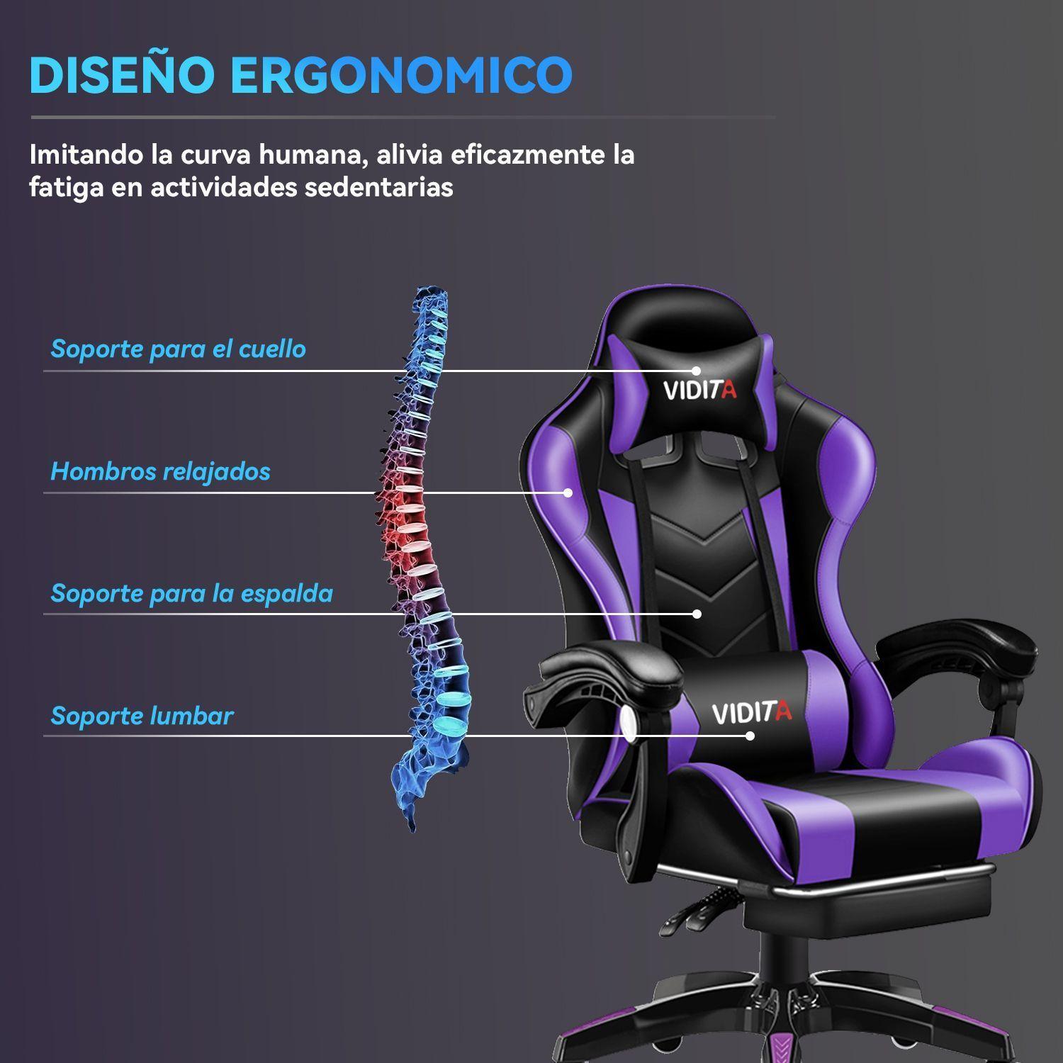Silla Gamer GX2000 Reclinable Profesional con Reposapies Morado-5