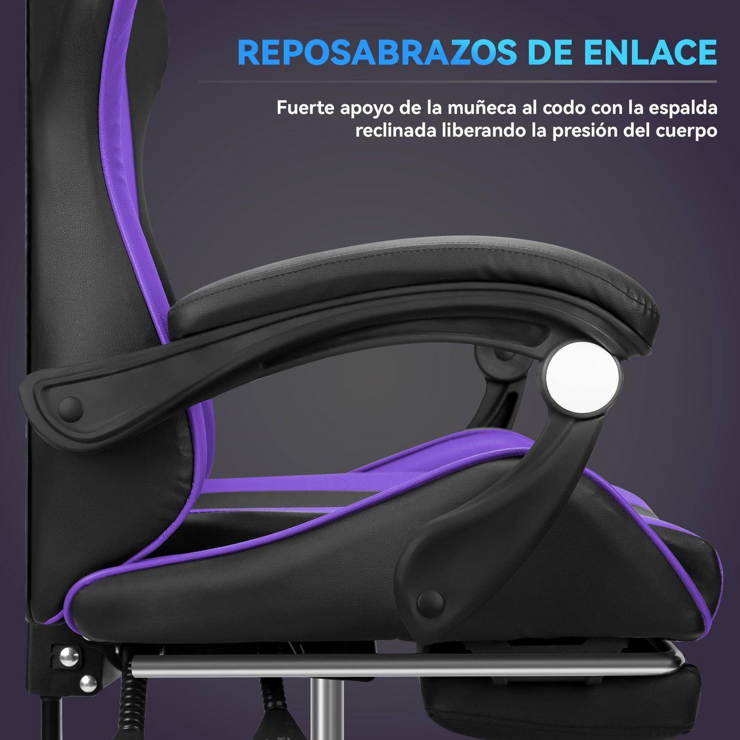 Silla Gamer GX2000 Reclinable Profesional con Reposapies Morado-6