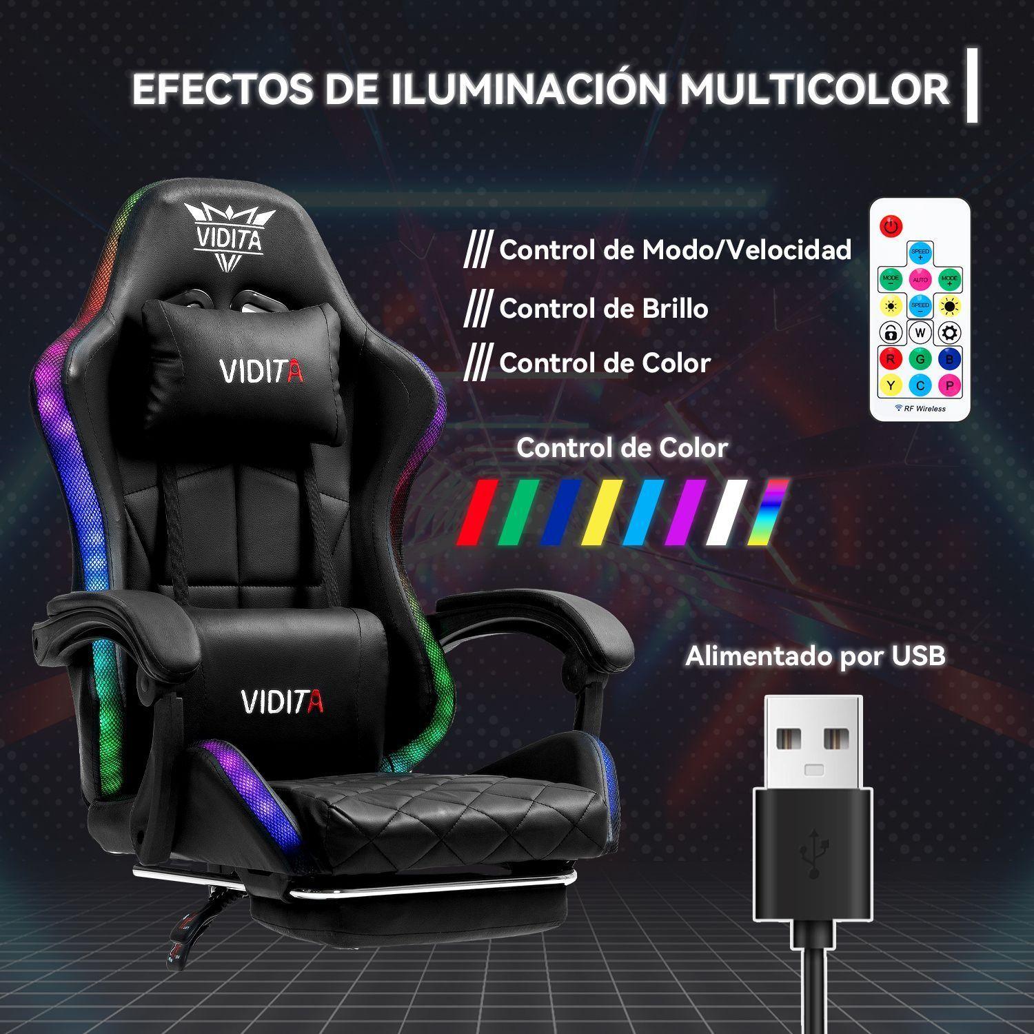 Silla Gamer RGB K night Reclinable Con Masajeasdor Reposapies Negra-1