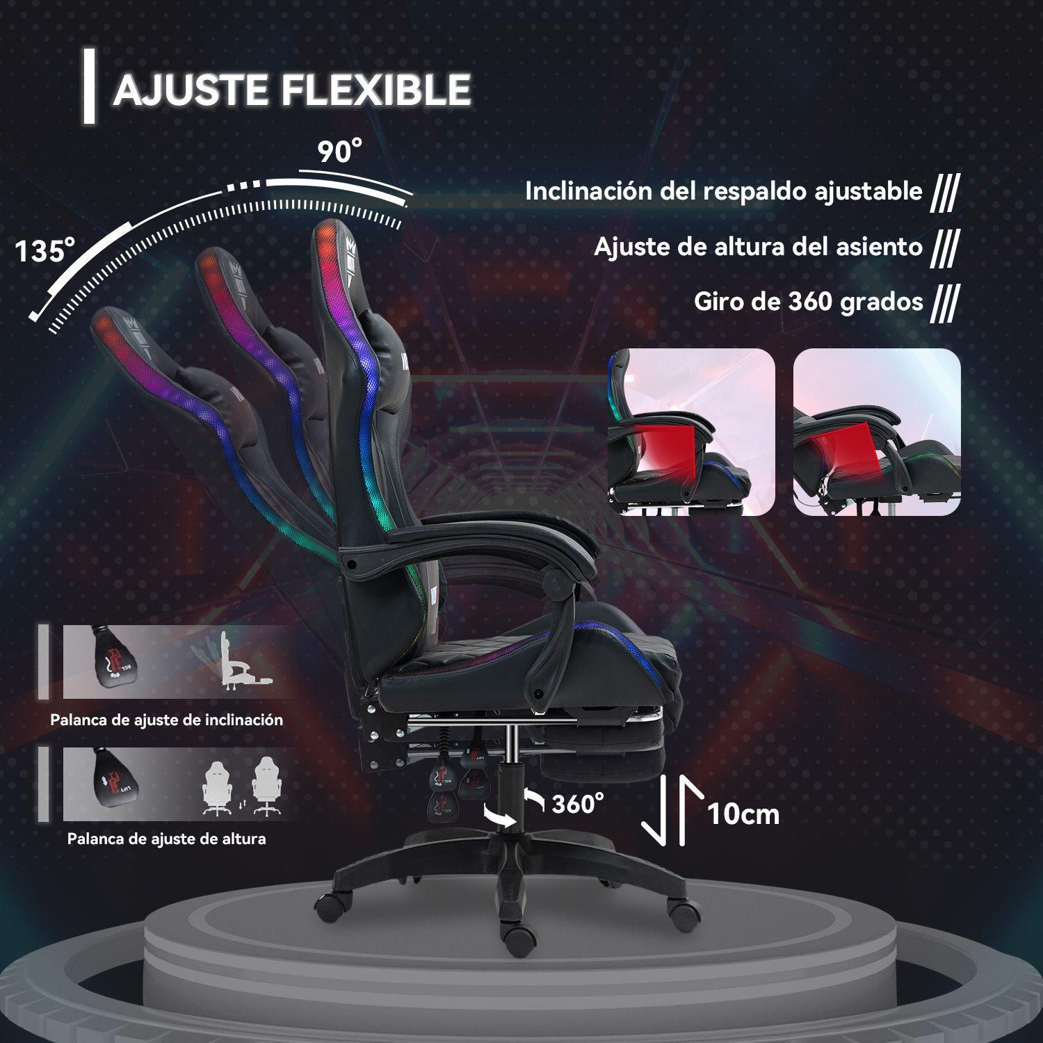 Silla Gamer RGB K night Reclinable Con Masajeasdor Reposapies Negra-3