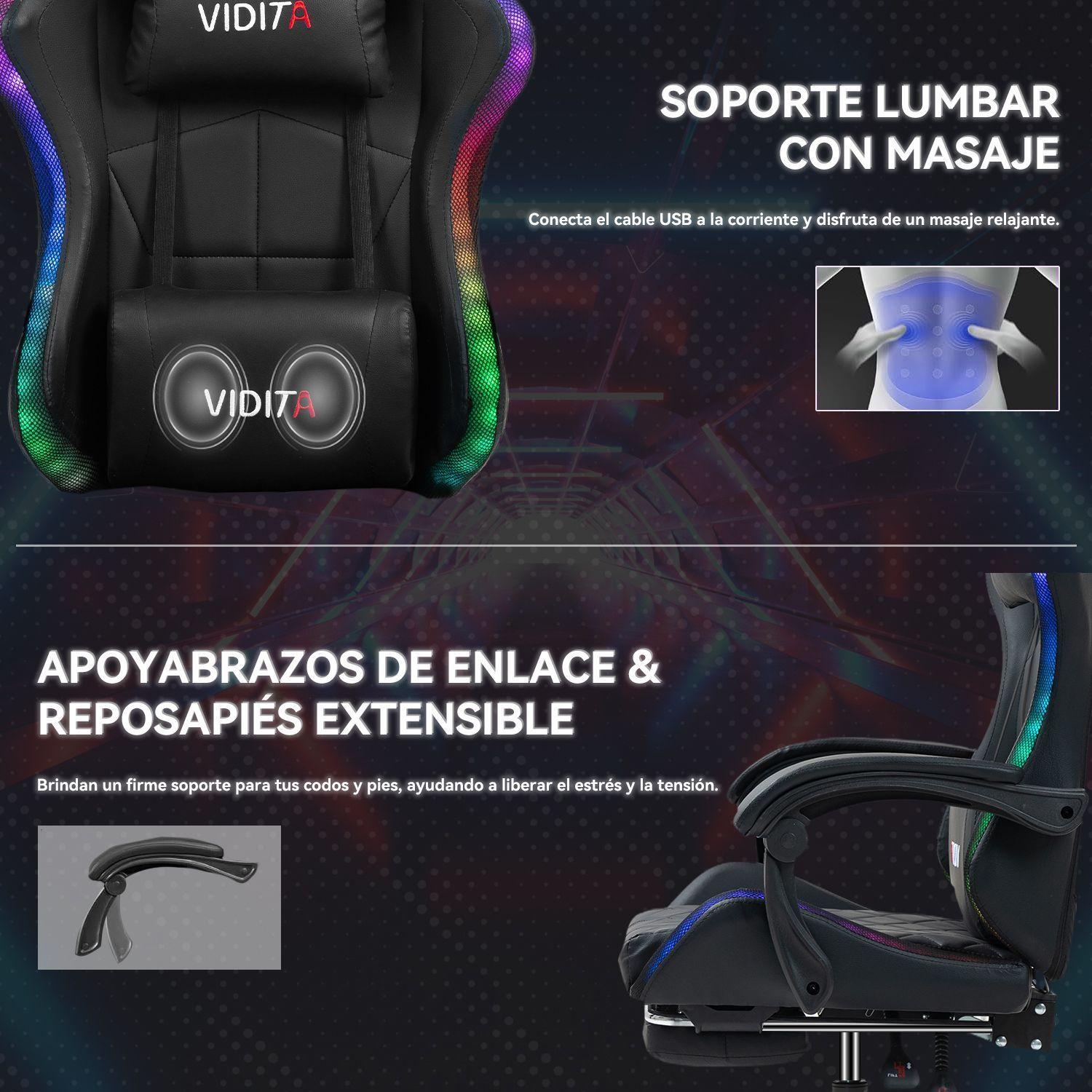 Silla Gamer RGB K night Reclinable Con Masajeasdor Reposapies Negra-4