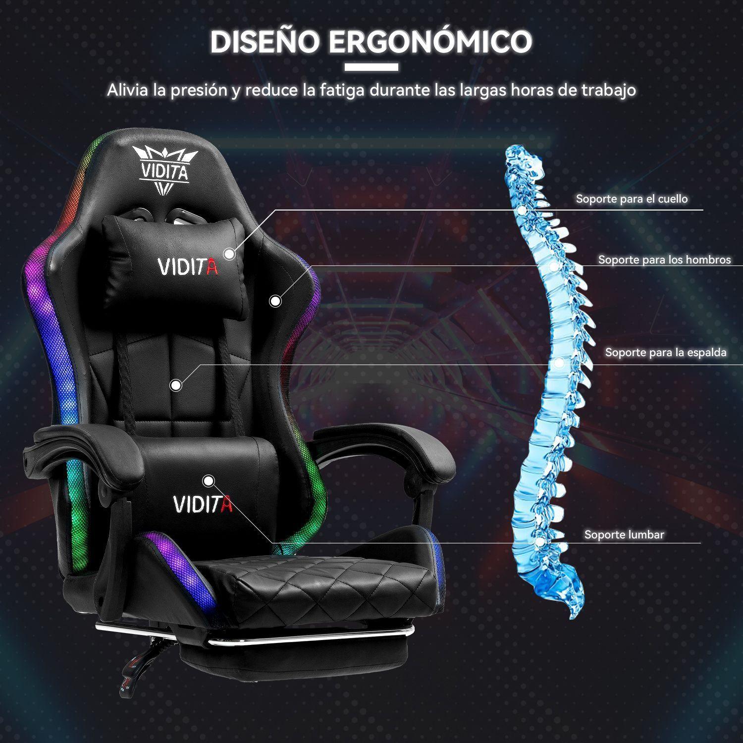 Silla Gamer RGB K night Reclinable Con Masajeasdor Reposapies Negra-5
