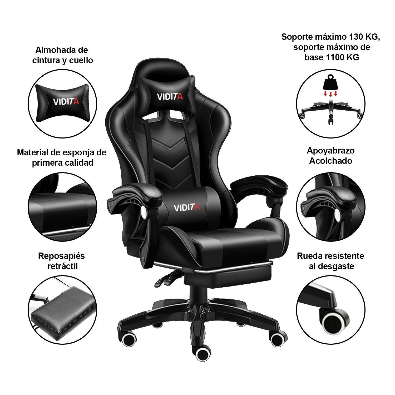 Silla Gamer Profesional GX2000 con Reposapiés-Negro Vidita-3