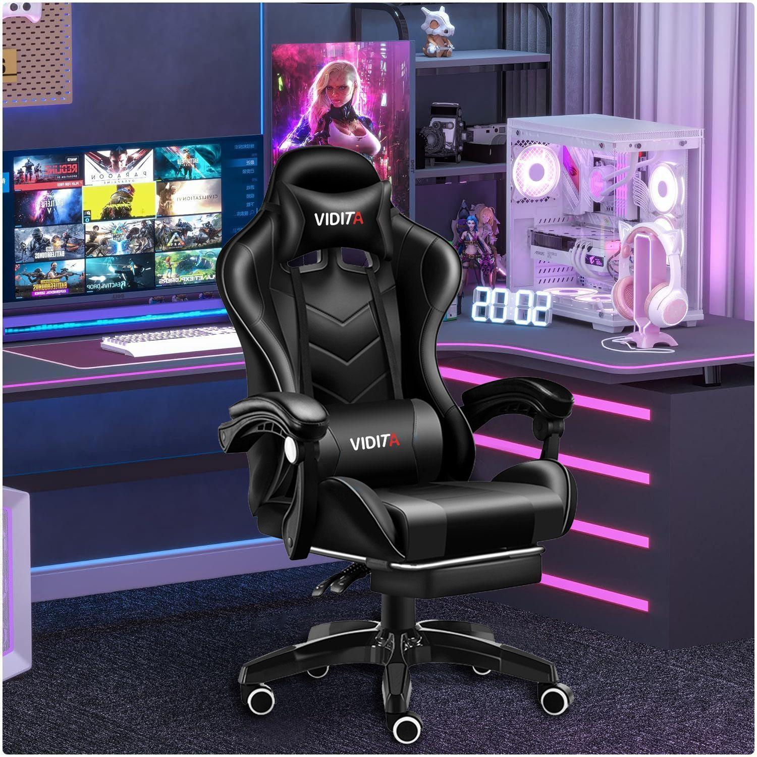 Silla Gamer Profesional GX2000 con Reposapiés-Negro Vidita-4