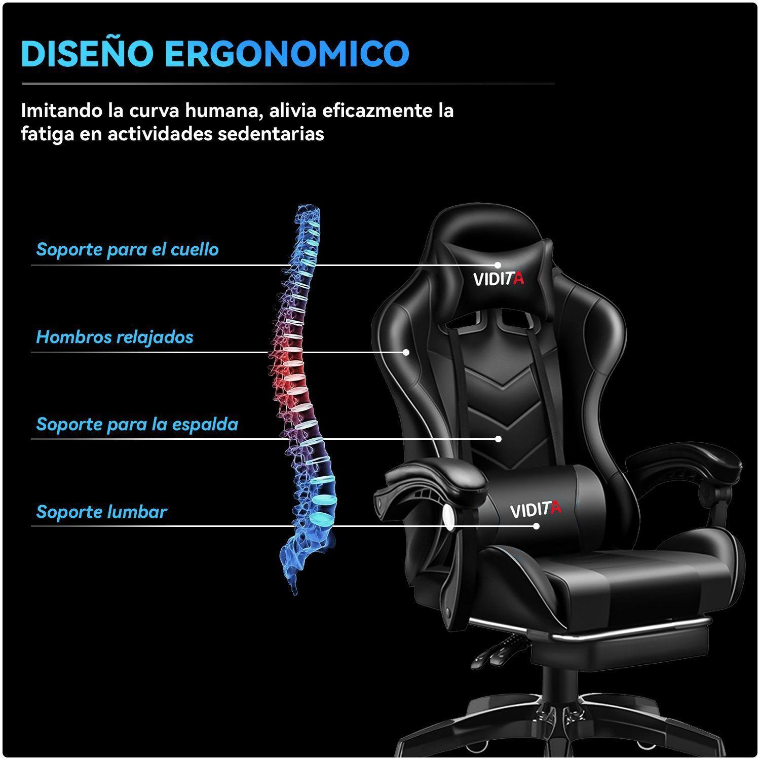 Silla Gamer Profesional GX2000 con Reposapiés-Negro Vidita-5