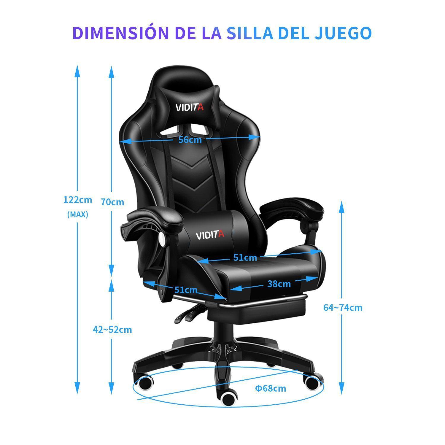 Silla Gamer Profesional GX2000 con Reposapiés-Negro Vidita-7