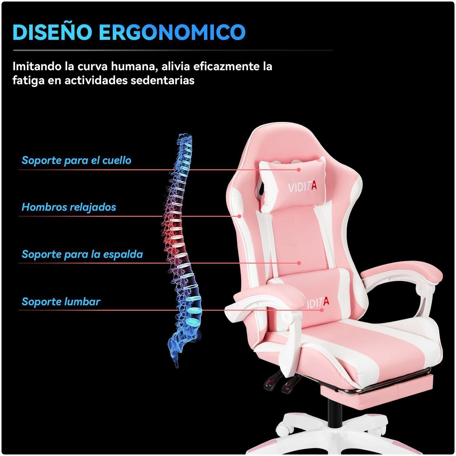 Silla Gamer GX2000 Reclinable Profesional con Reposapies Rosado-5