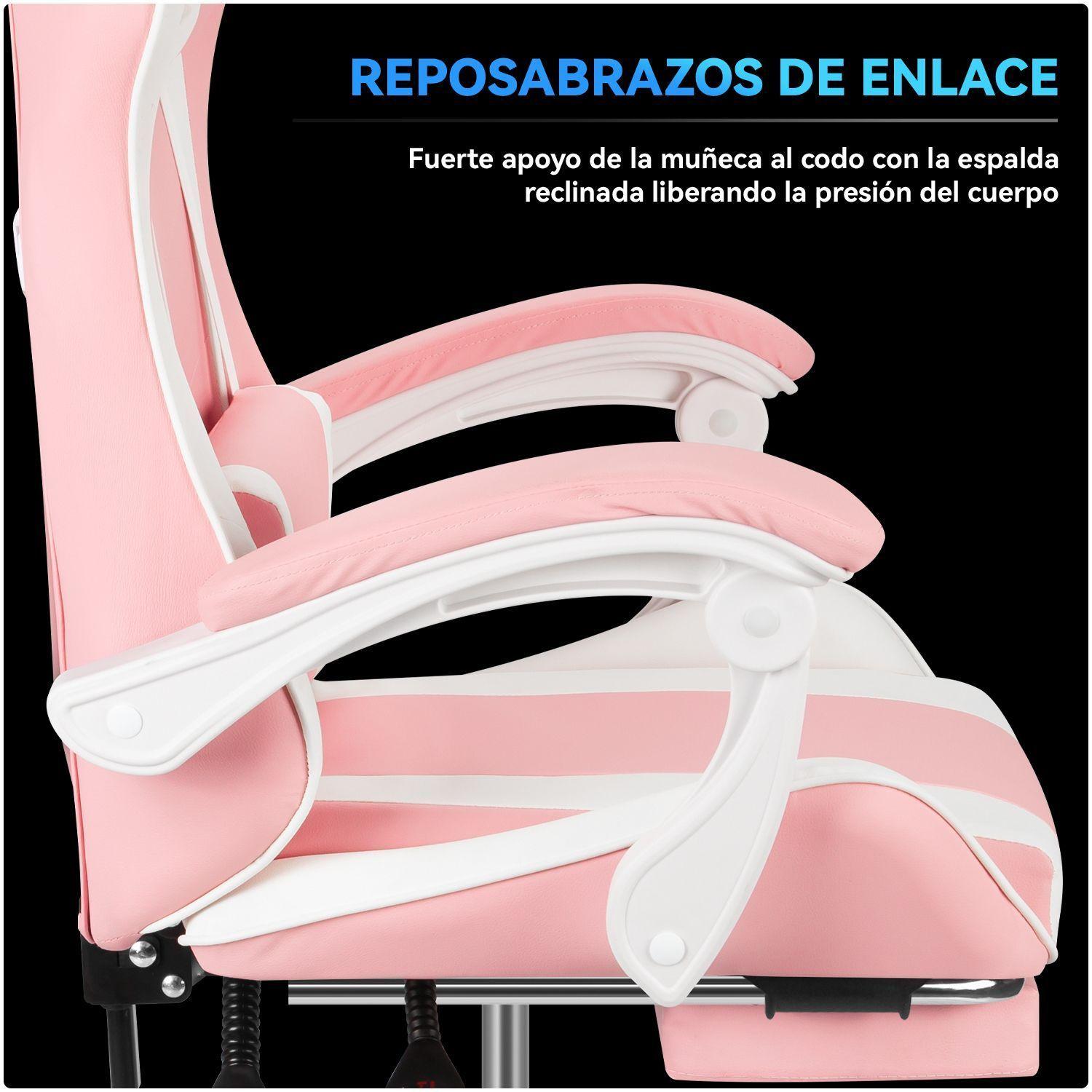 Silla Gamer GX2000 Reclinable Profesional con Reposapies Rosado-6