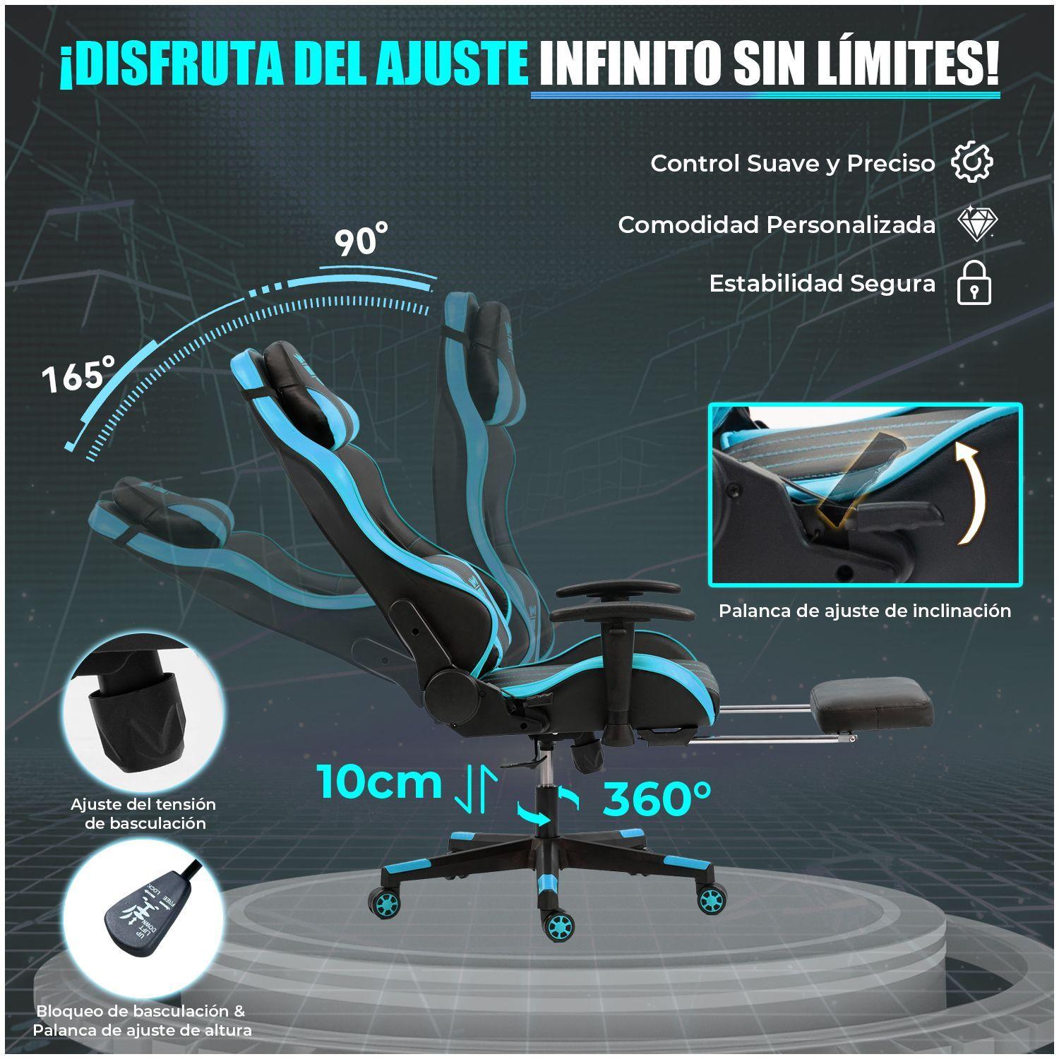 Silla Gamer Premium ES900 Reclinable 180 Reposabrazos 2D Celeste-2