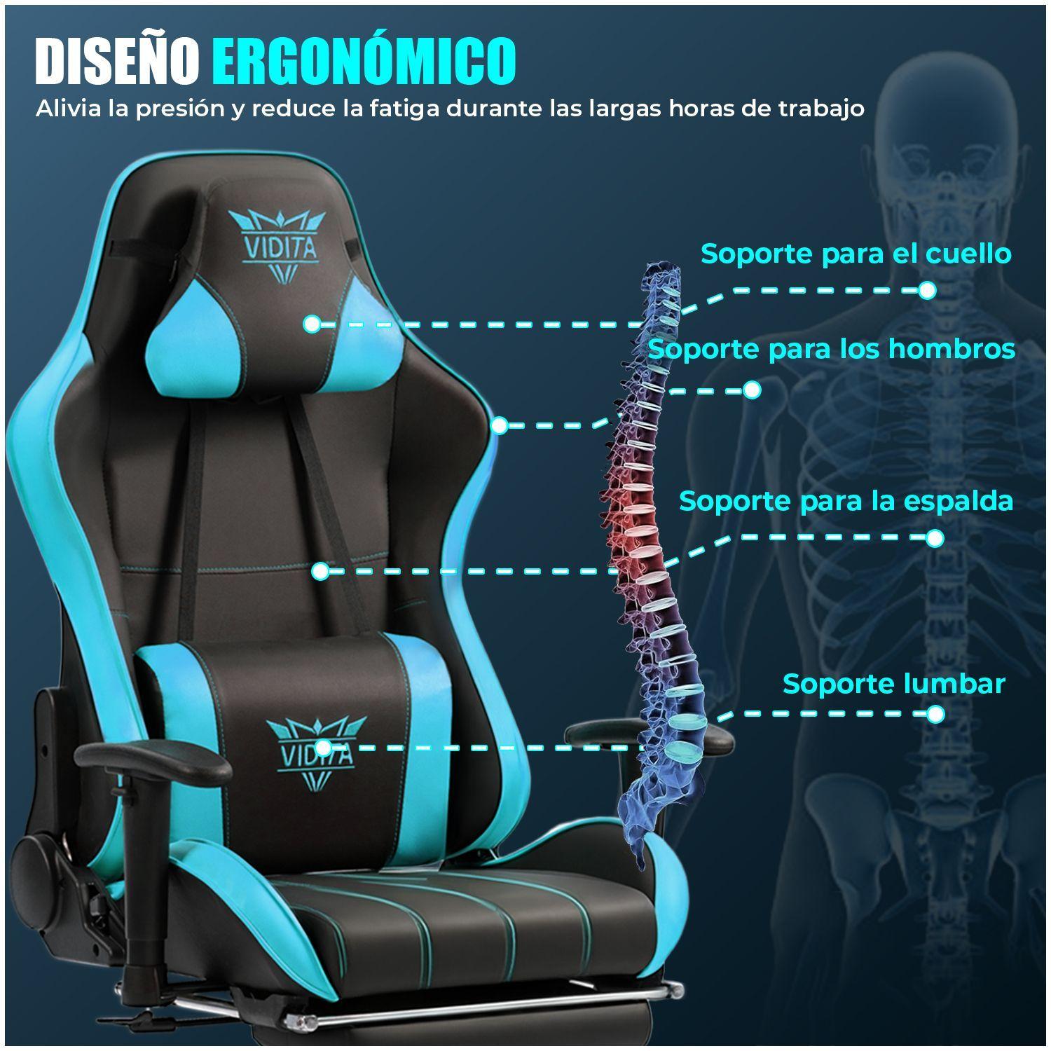 Silla Gamer Premium ES900 Reclinable 180 Reposabrazos 2D Celeste-3