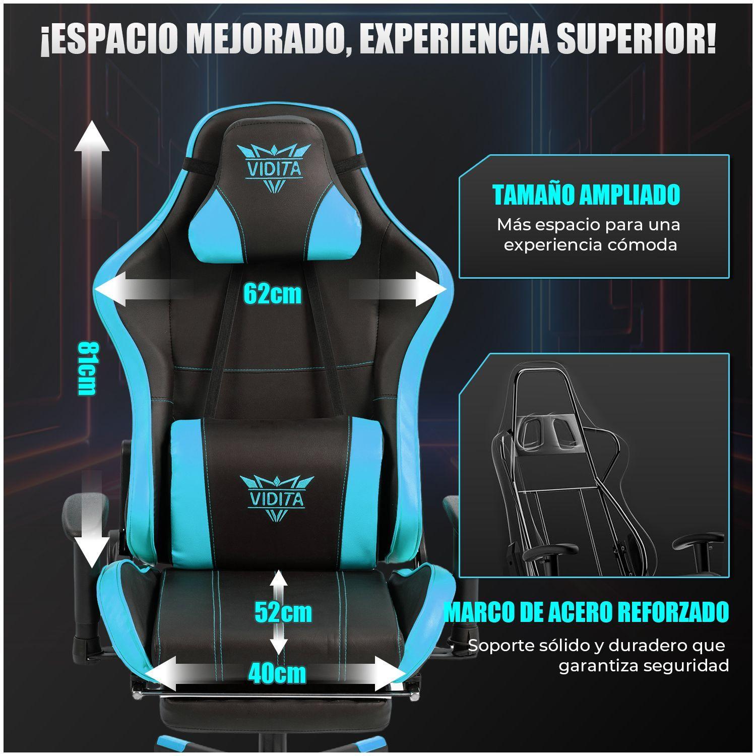 Silla Gamer Premium ES900 Reclinable 180 Reposabrazos 2D Celeste-4