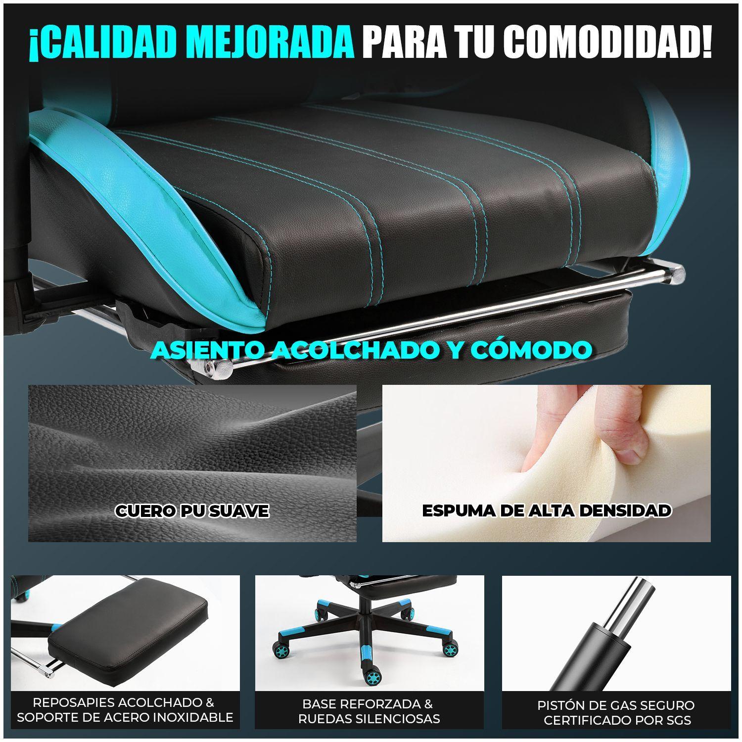 Silla Gamer Premium ES900 Reclinable 180 Reposabrazos 2D Celeste-5