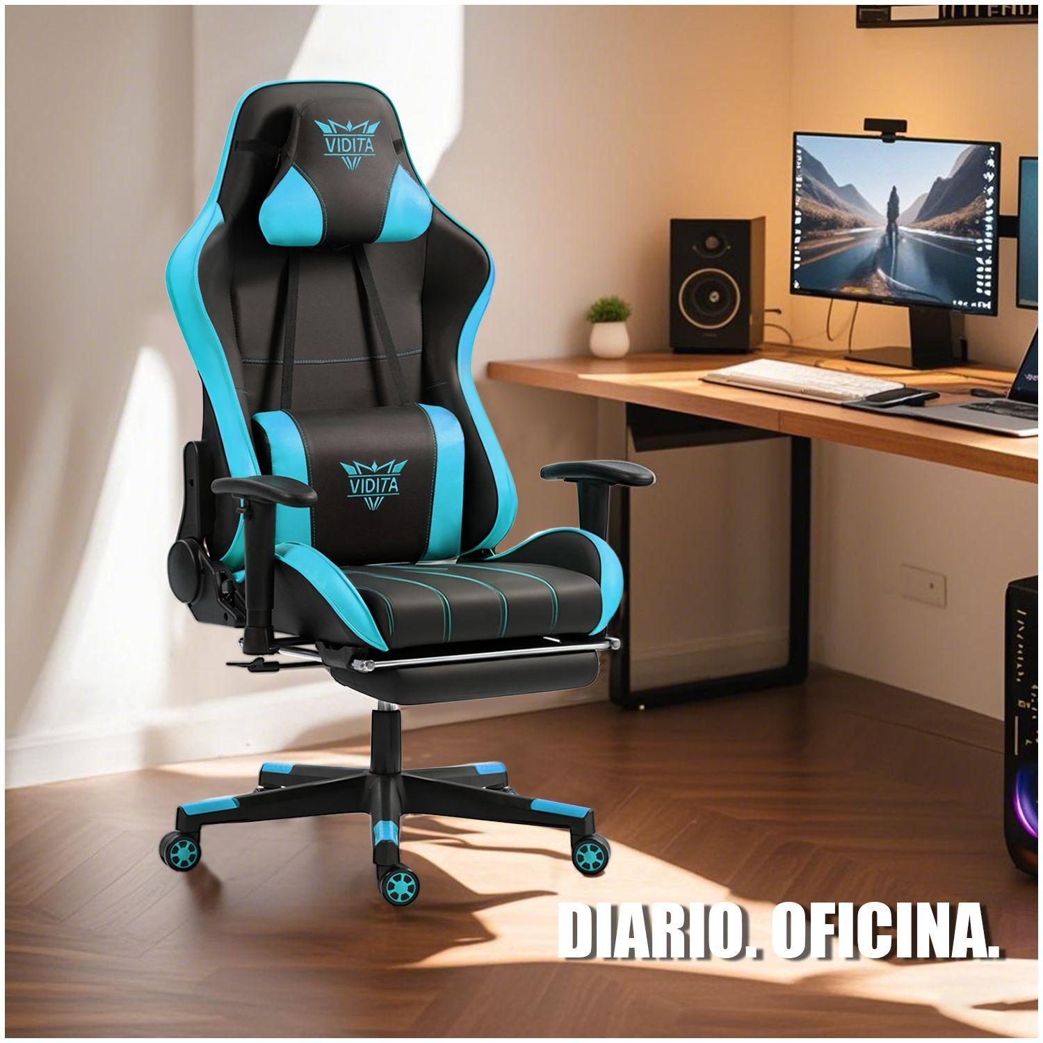 Silla Gamer Premium ES900 Reclinable 180 Reposabrazos 2D Celeste-7