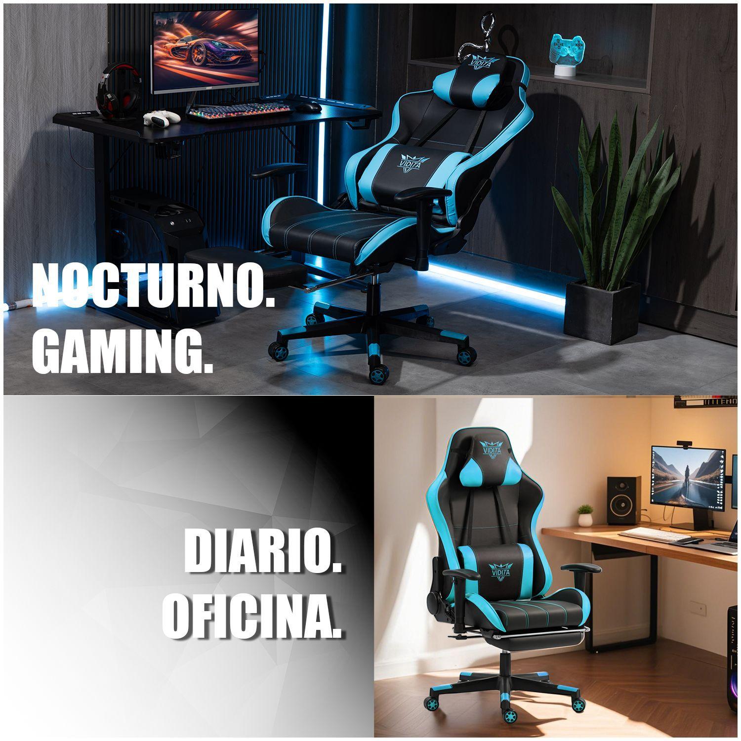 Silla Gamer Premium ES900 Reclinable 180 Reposabrazos 2D Celeste-8