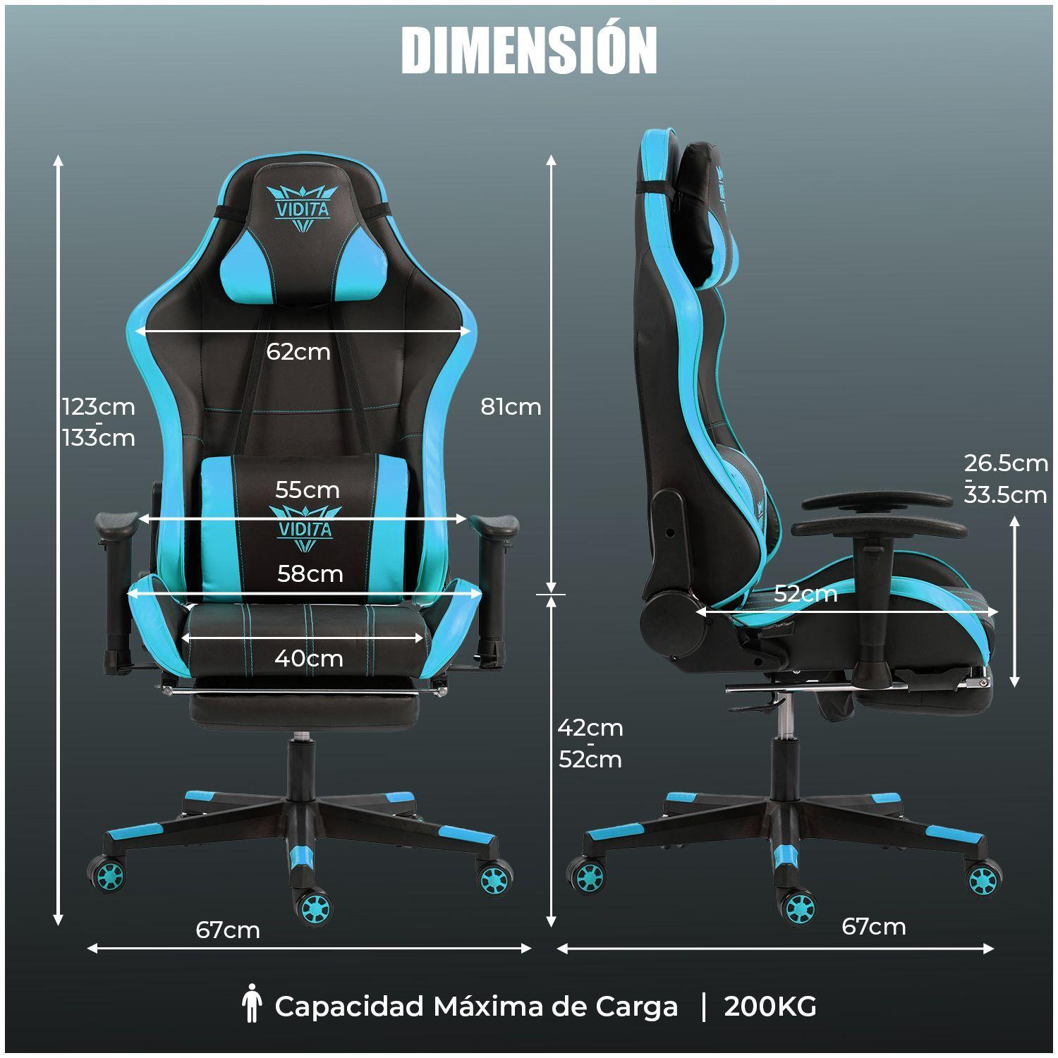 Silla Gamer Premium ES900 Reclinable 180 Reposabrazos 2D Celeste-9