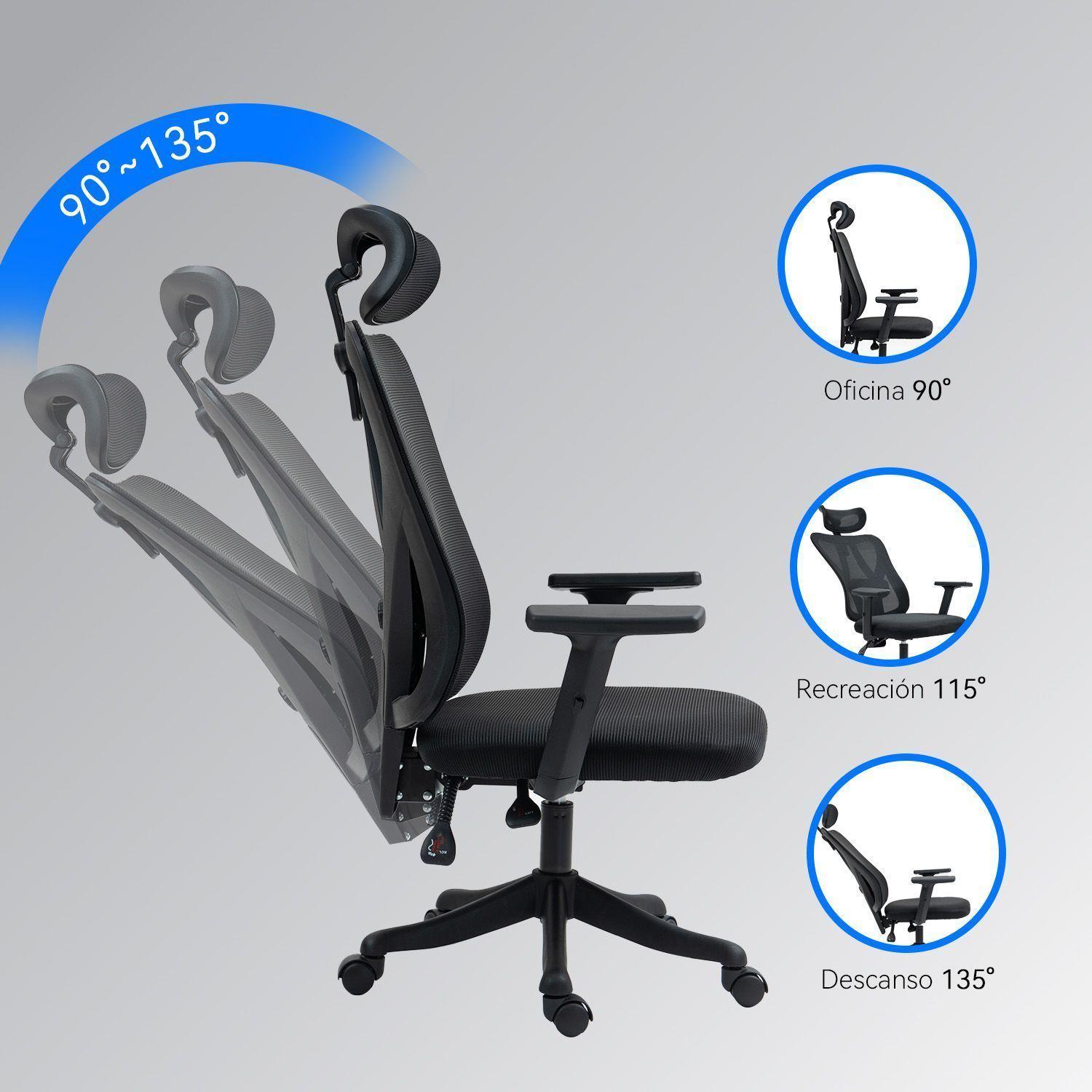 Silla De Oficina Ergon mica Reclinable Reposacabeza 3D Apoyabrazo Ajustable-1