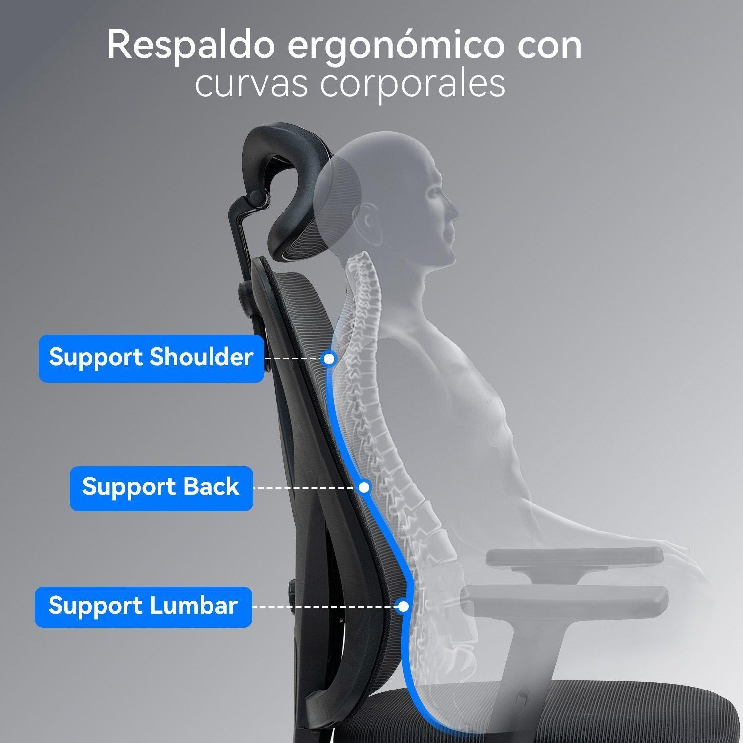 Silla De Oficina Ergon mica Reclinable Reposacabeza 3D Apoyabrazo Ajustable-4