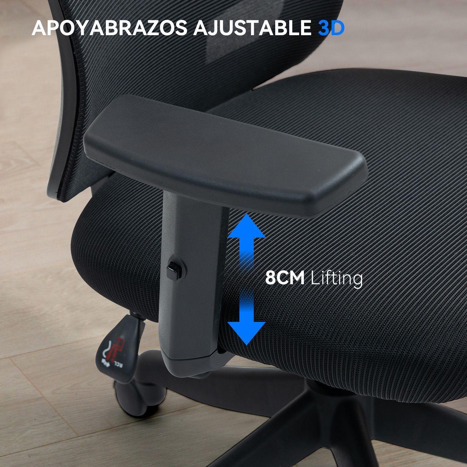 Silla De Oficina Ergon mica Reclinable Reposacabeza 3D Apoyabrazo Ajustable-5