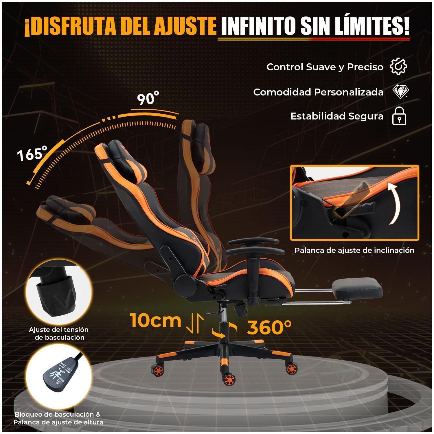 Silla Gamer Premium ES900 Reclinable 180 Reposabrazos 2D Naranja-2