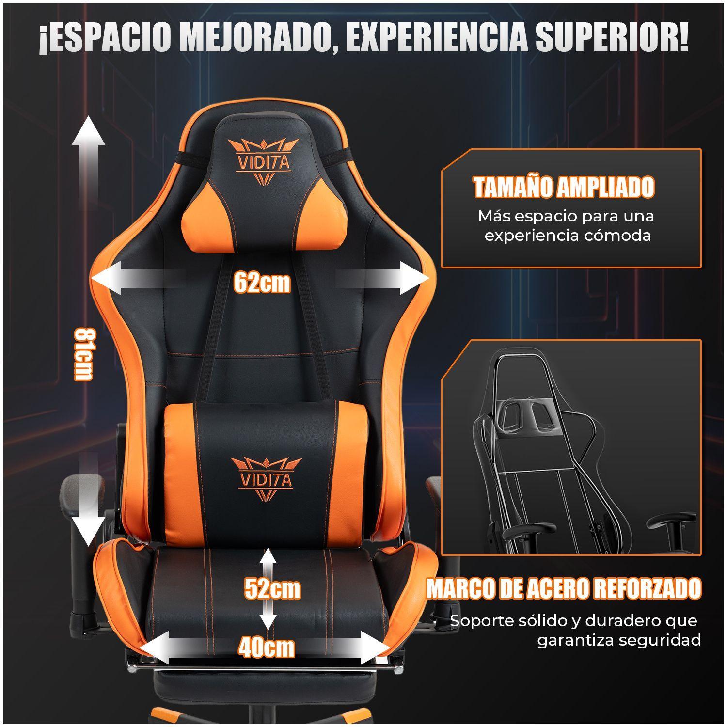 Silla Gamer Premium ES900 Reclinable 180 Reposabrazos 2D Naranja-4