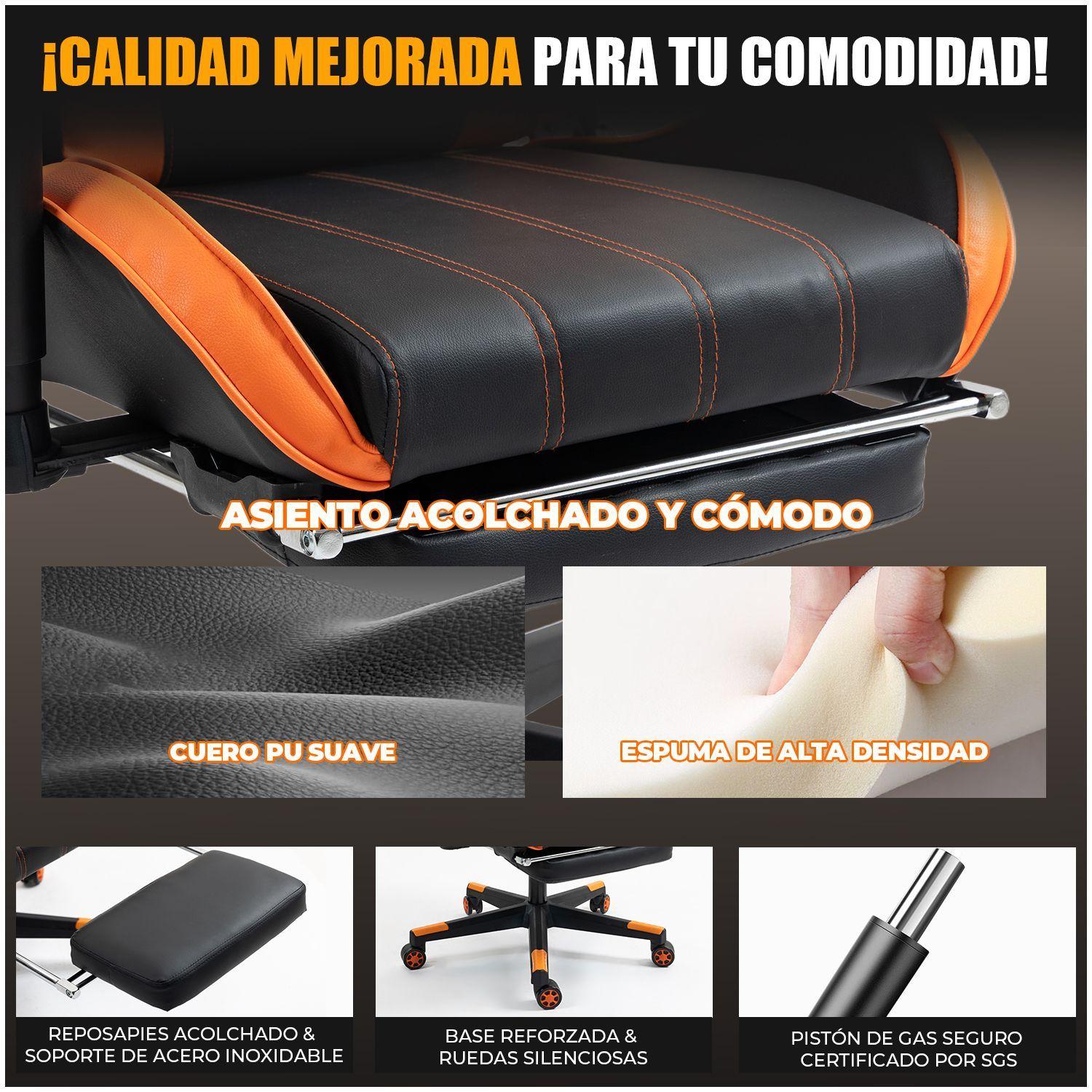 Silla Gamer Premium ES900 Reclinable 180 Reposabrazos 2D Naranja-5