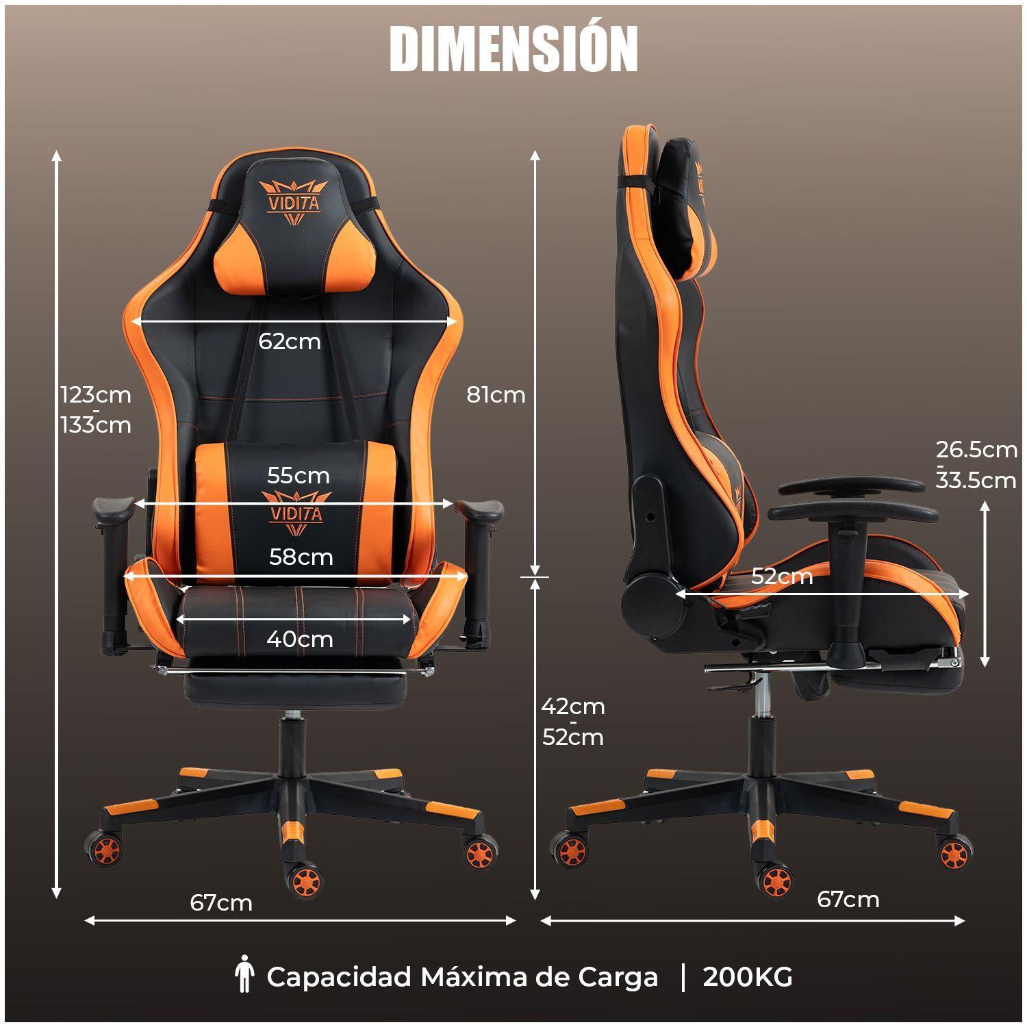 Silla Gamer Premium ES900 Reclinable 180 Reposabrazos 2D Naranja-9