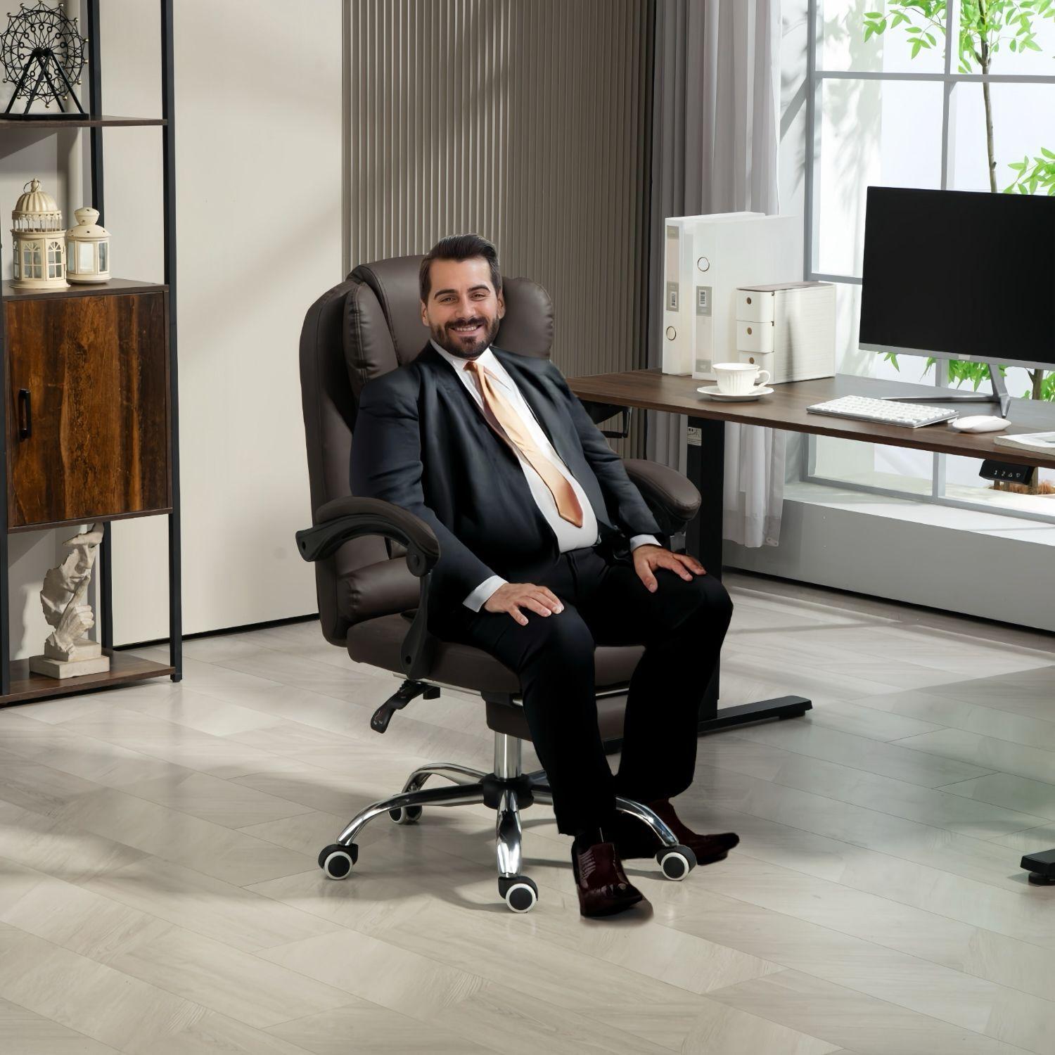 Silla Solana Ejecutiva Reclinable Con Masajeador Reposapies Cuero-3