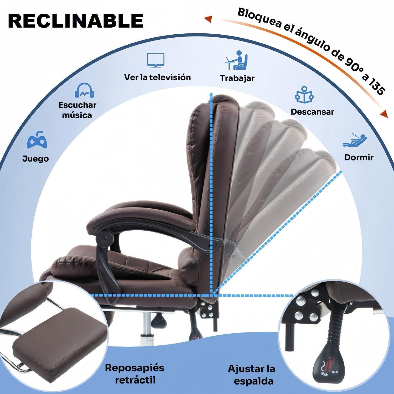 Silla Solana Ejecutiva Reclinable Con Masajeador Reposapies Cuero-4