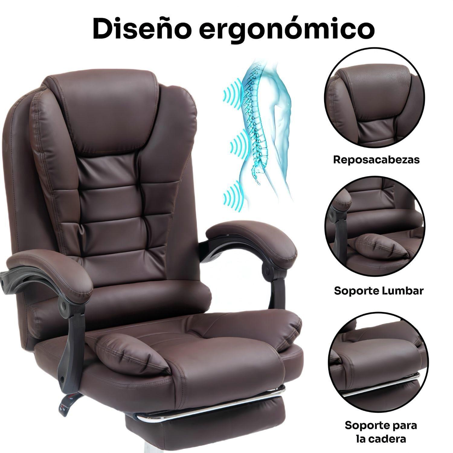 Silla Solana Ejecutiva Reclinable Con Masajeador Reposapies Cuero-6