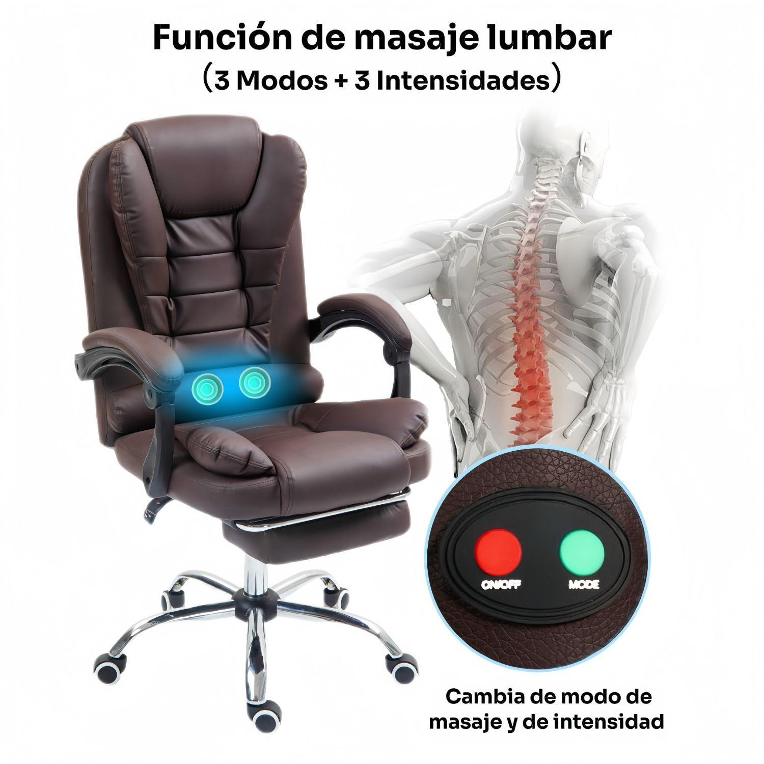 Silla Solana Ejecutiva Reclinable Con Masajeador Reposapies Cuero-7