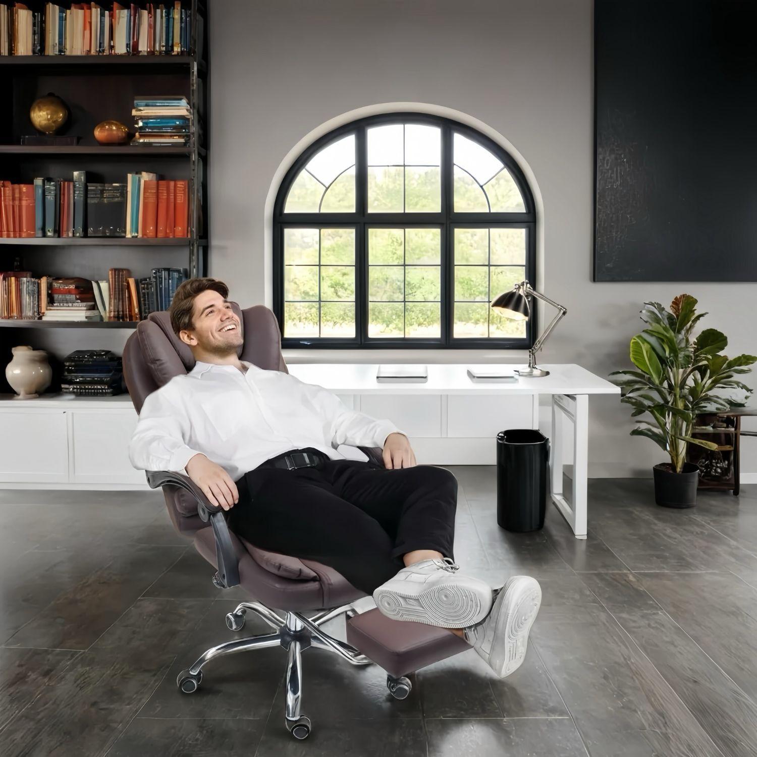 Silla Solana Ejecutiva Reclinable Con Masajeador Reposapies Cuero-8