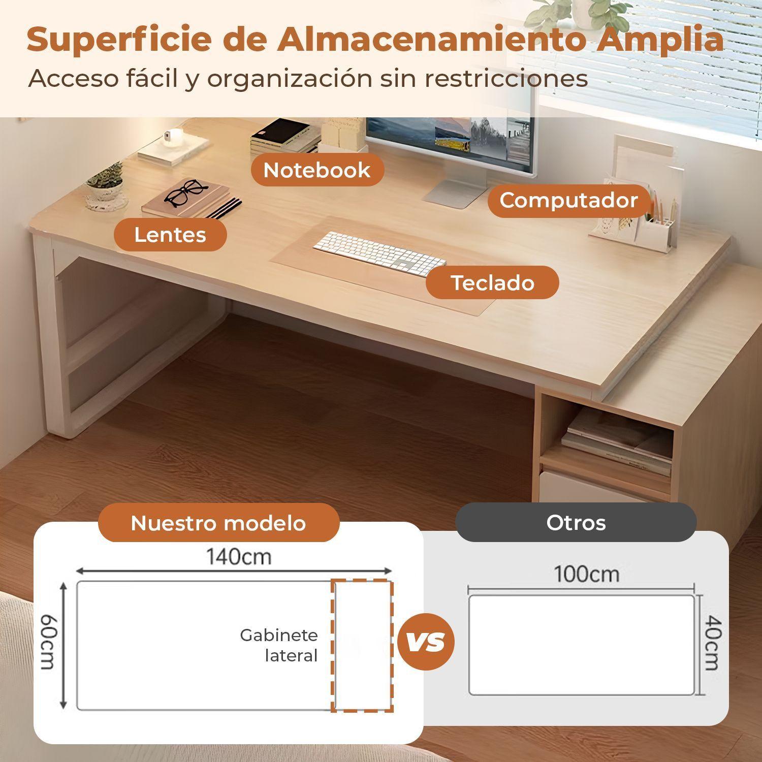 Escritorio Con Cajonera Movil 120cm Pata Metalica Oficina-4