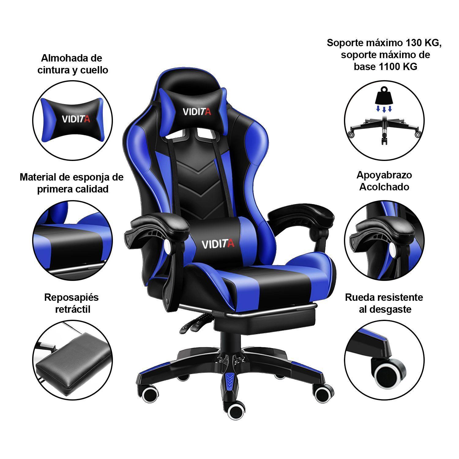 Silla Gamer Profesional GX2000 con Reposapies Azul Vidita-3