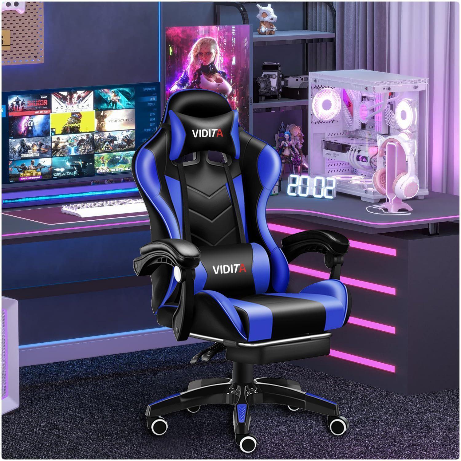 Silla Gamer Profesional GX2000 con Reposapies Azul Vidita-4