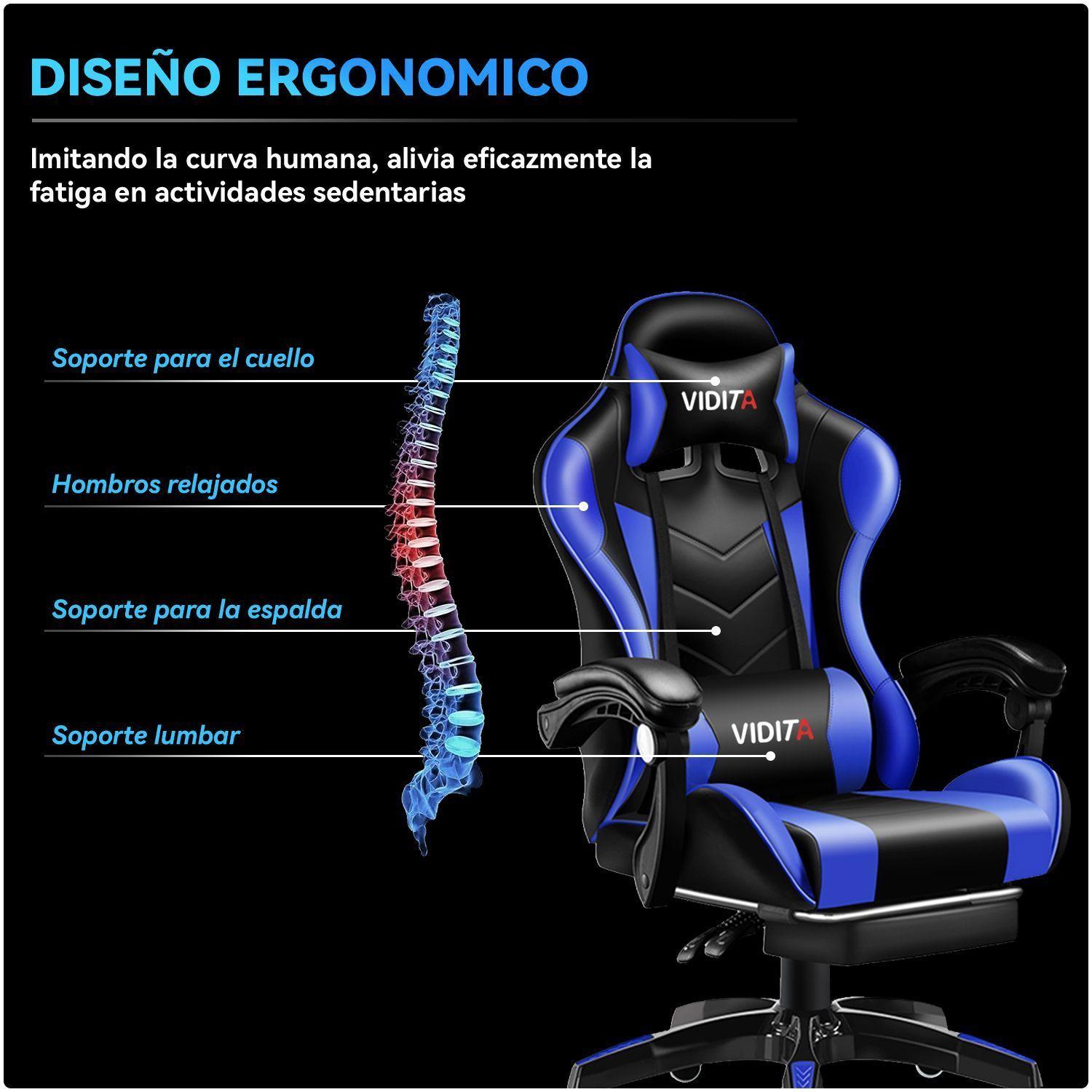 Silla Gamer Profesional GX2000 con Reposapies Azul Vidita-5