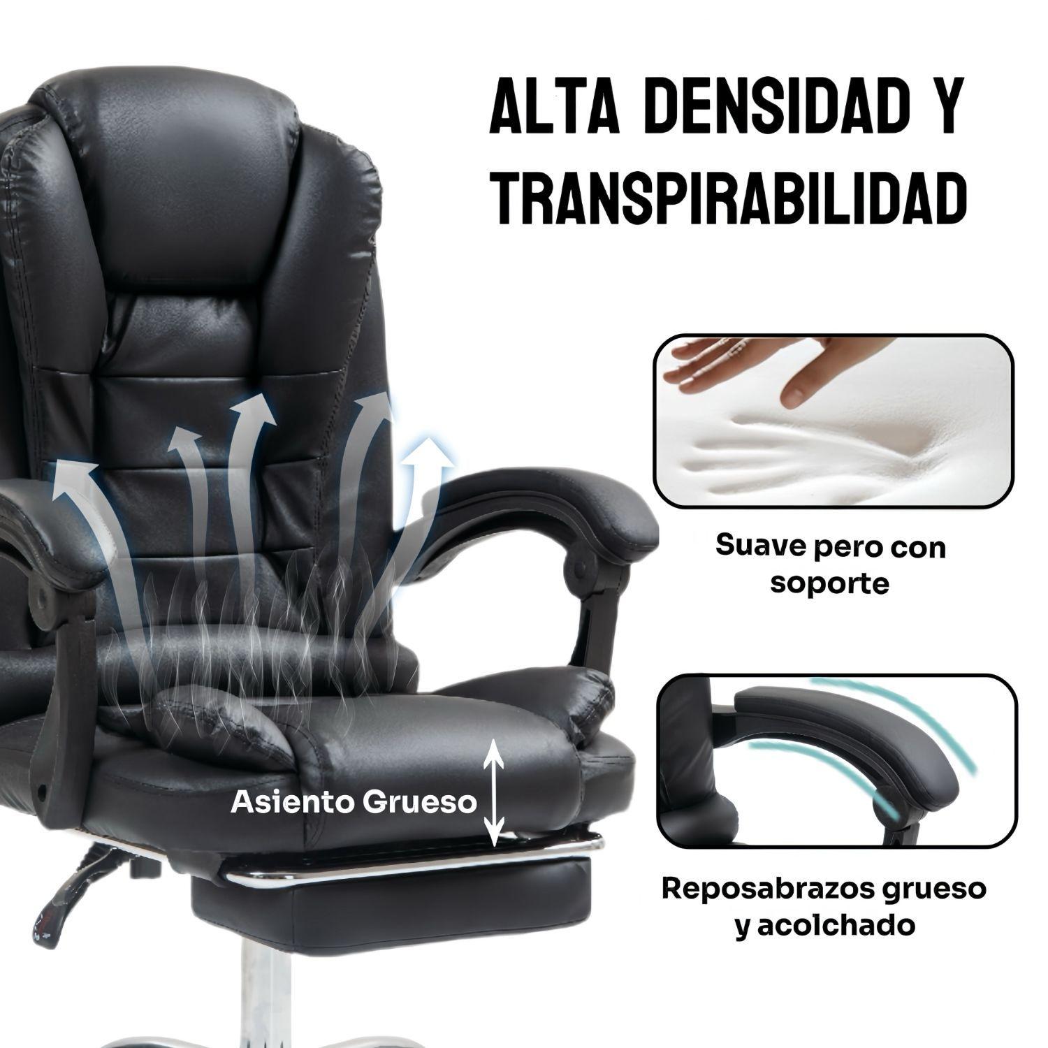 Silla Solana Ejecutiva Reclinable Con Masajeador Reposapies Cuero Sintetico Ergonomica Giratoria-2