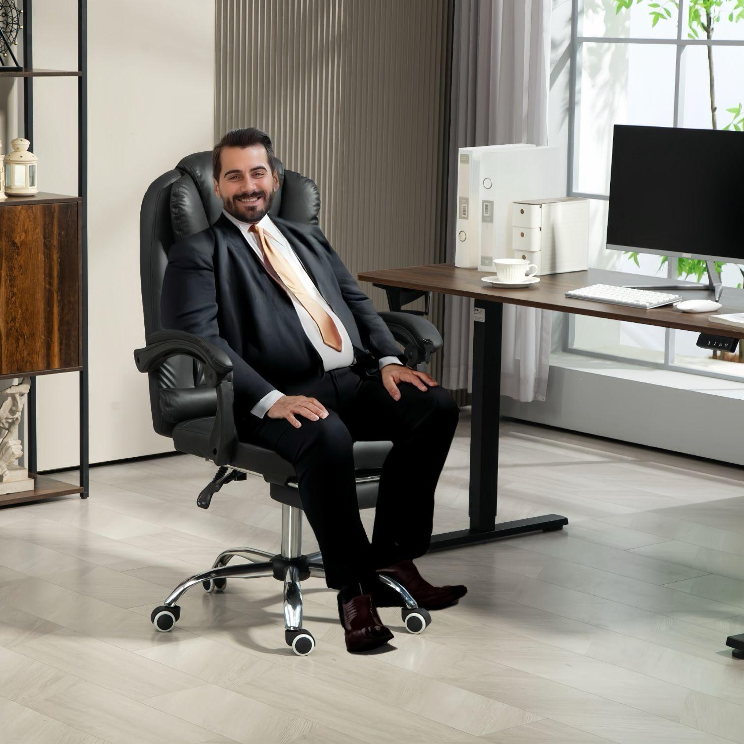 Silla Solana Ejecutiva Reclinable Con Masajeador Reposapies Cuero Sintetico Ergonomica Giratoria-4