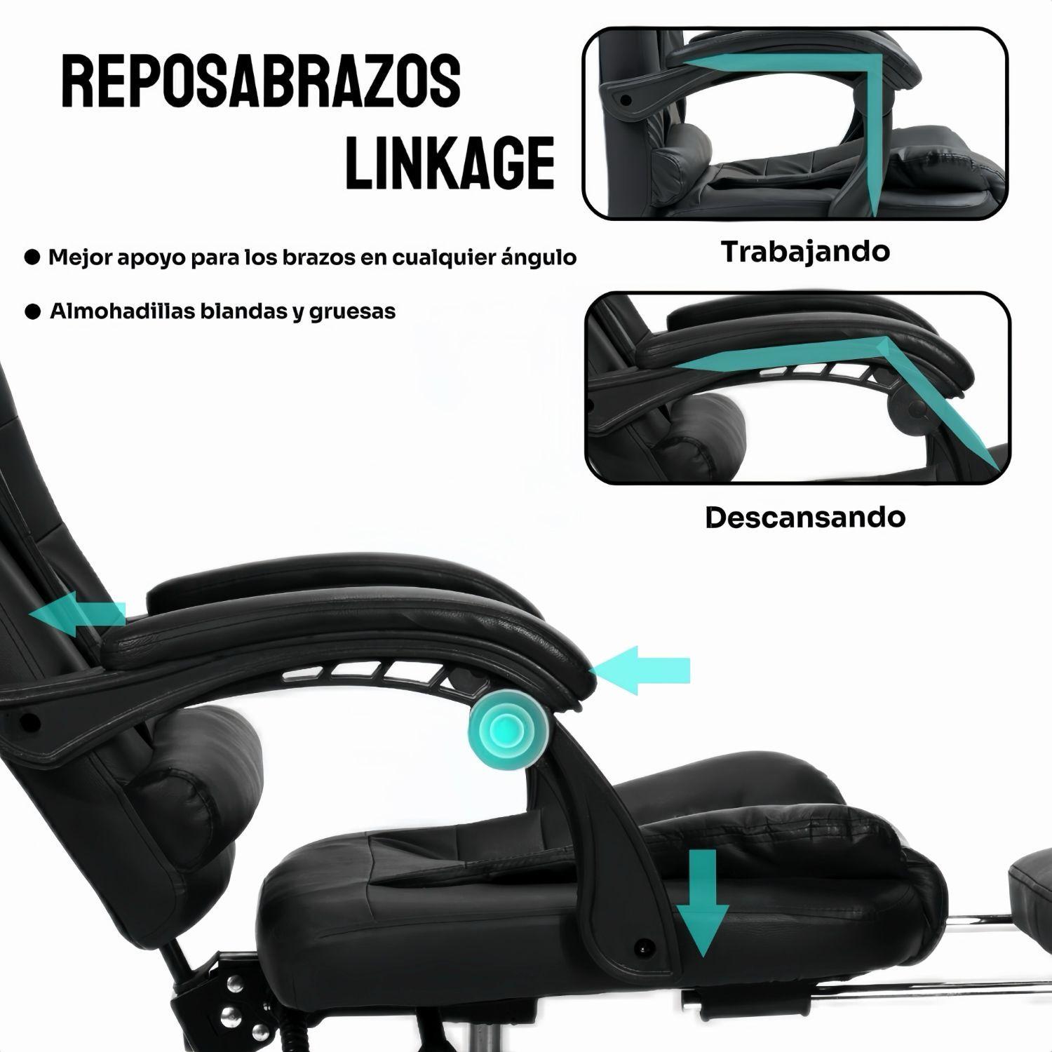 Silla Solana Ejecutiva Reclinable Con Masajeador Reposapies Cuero Sintetico Ergonomica Giratoria-5