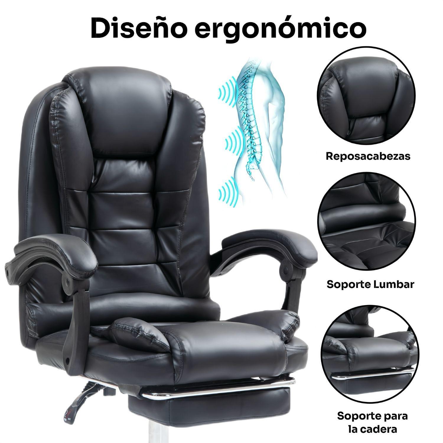 Silla Solana Ejecutiva Reclinable Con Masajeador Reposapies Cuero Sintetico Ergonomica Giratoria-7