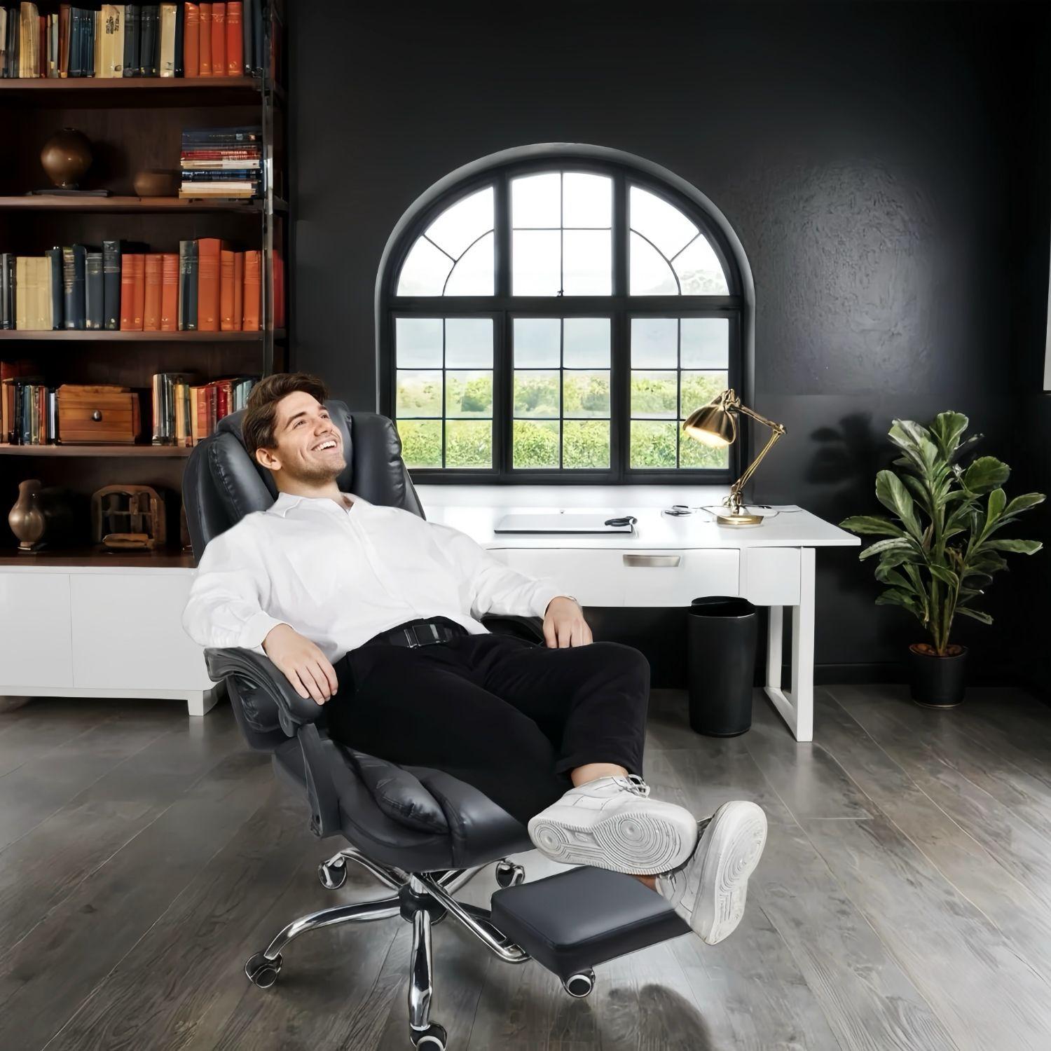 Silla Solana Ejecutiva Reclinable Con Masajeador Reposapies Cuero Sintetico Ergonomica Giratoria-8