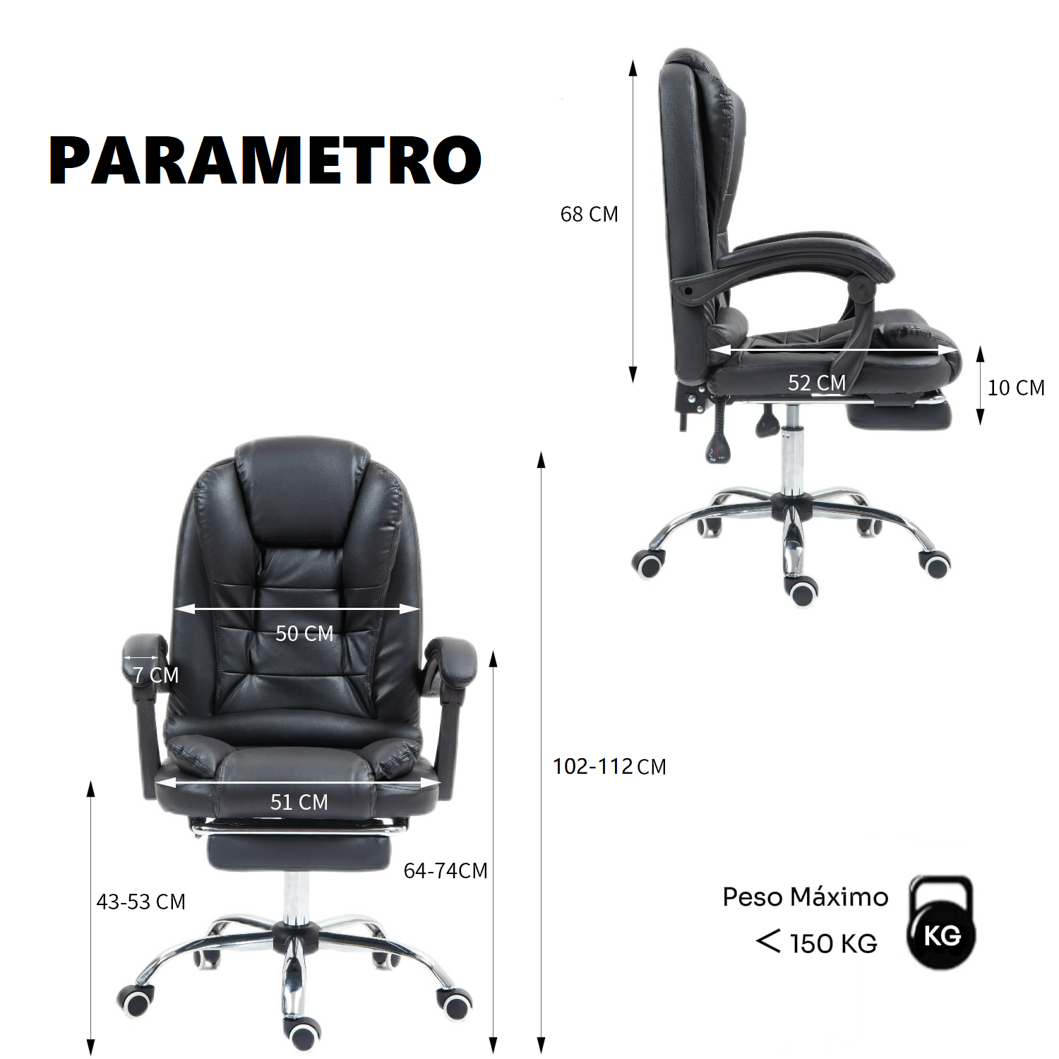 Silla Solana Ejecutiva Reclinable Con Masajeador Reposapies Cuero Sintetico Ergonomica Giratoria-9